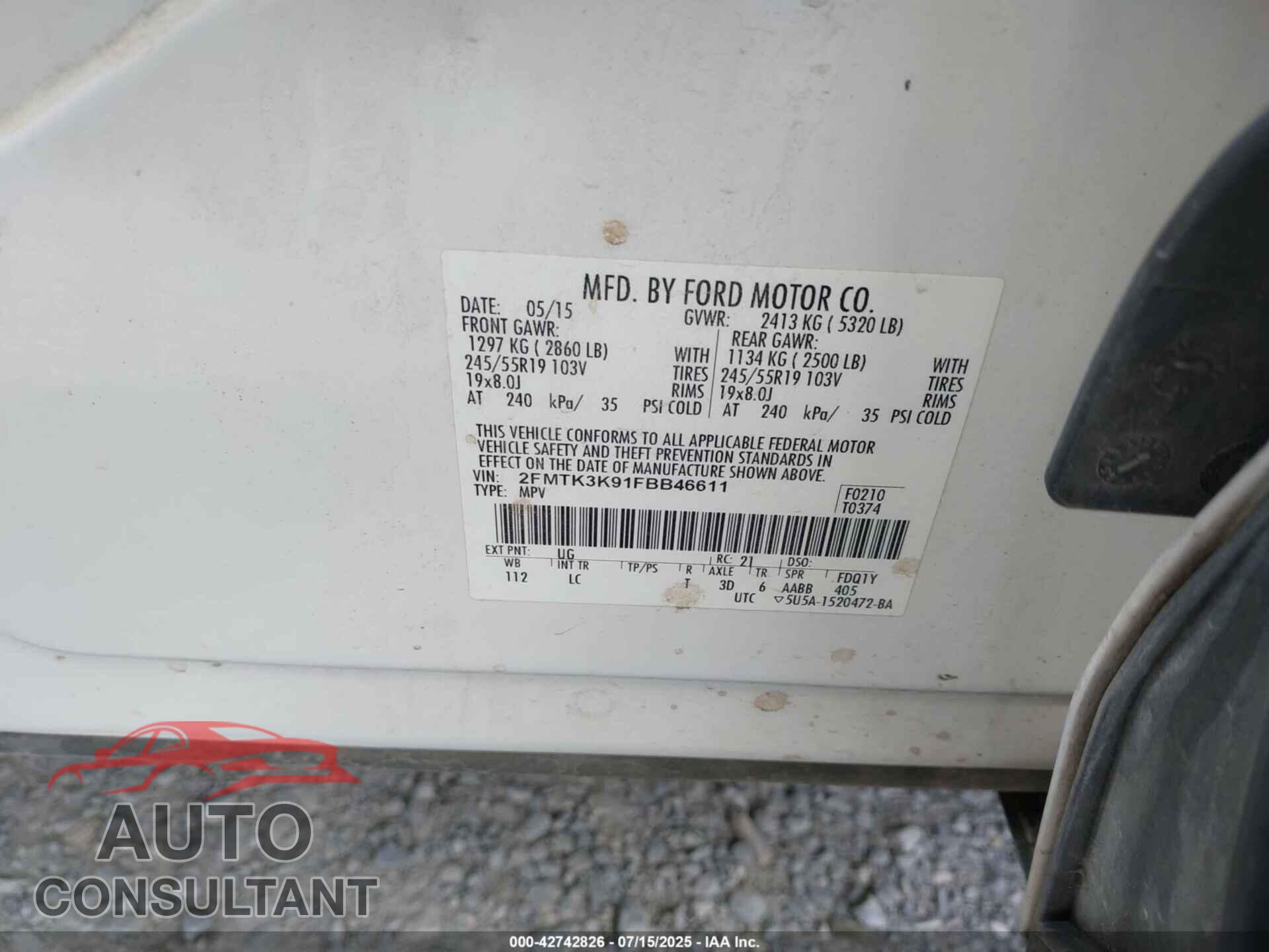 FORD EDGE 2015 - 2FMTK3K91FBB46611