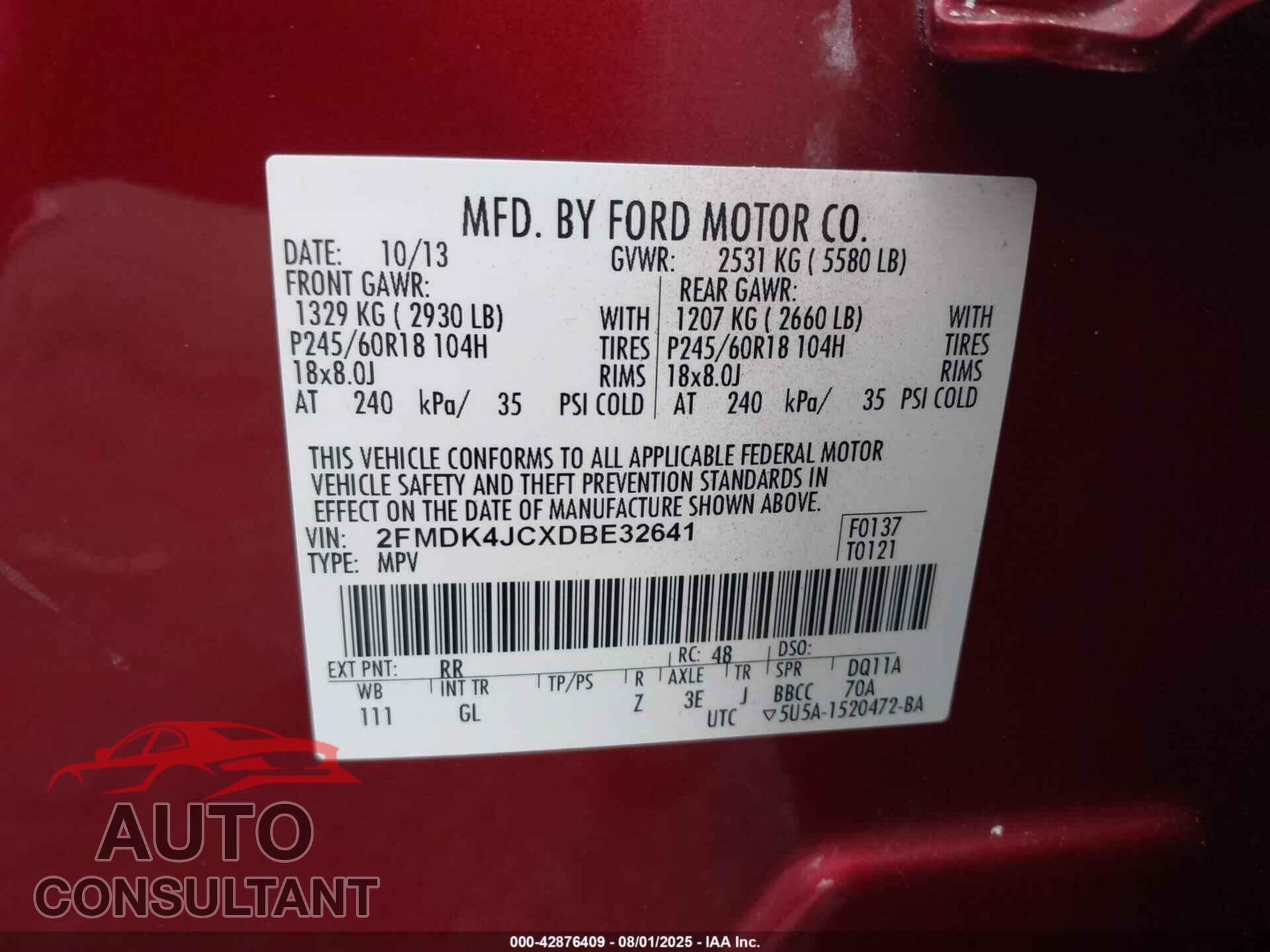 FORD EDGE 2013 - 2FMDK4JCXDBE32641