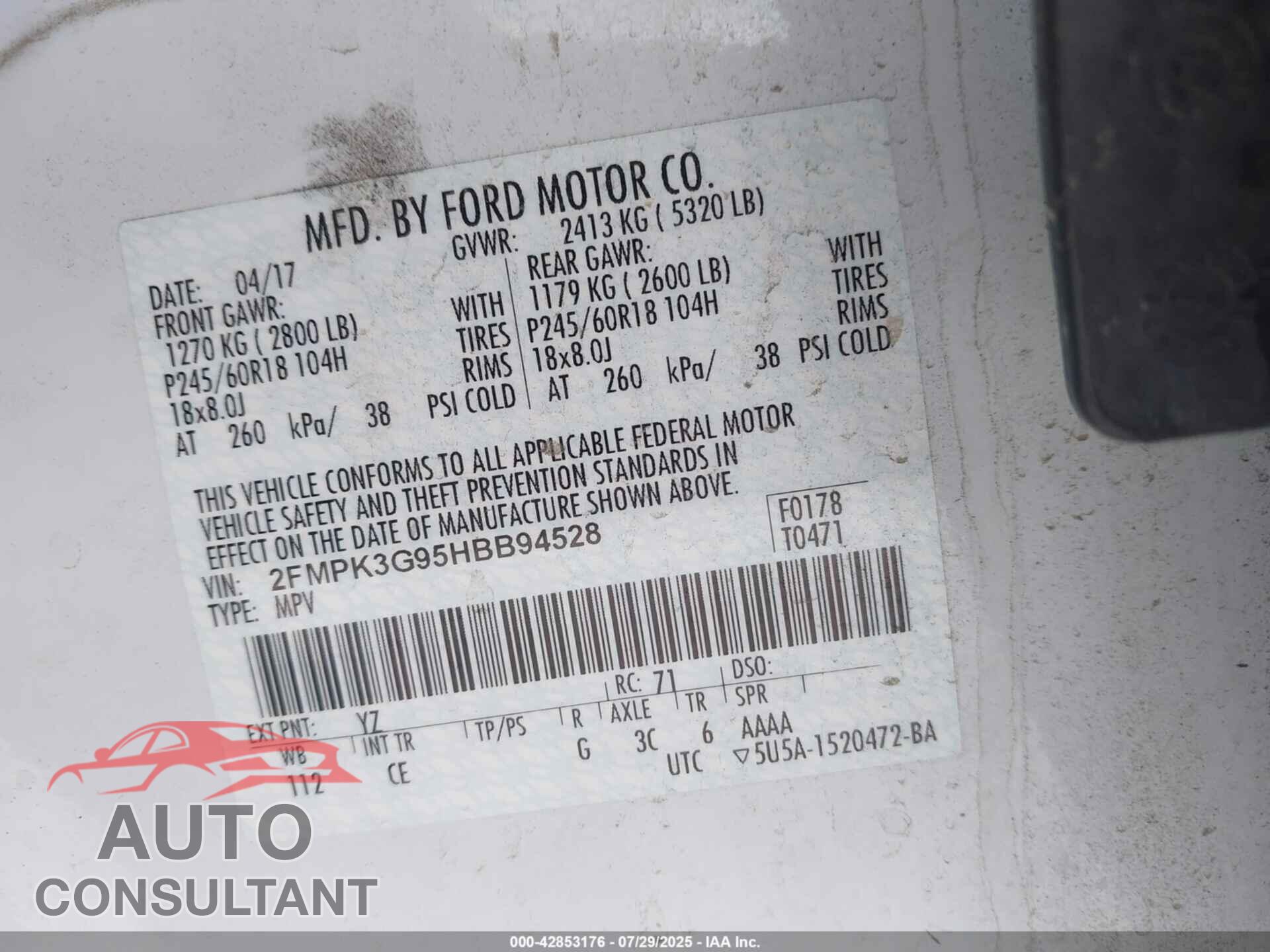 FORD EDGE 2017 - 2FMPK3G95HBB94528