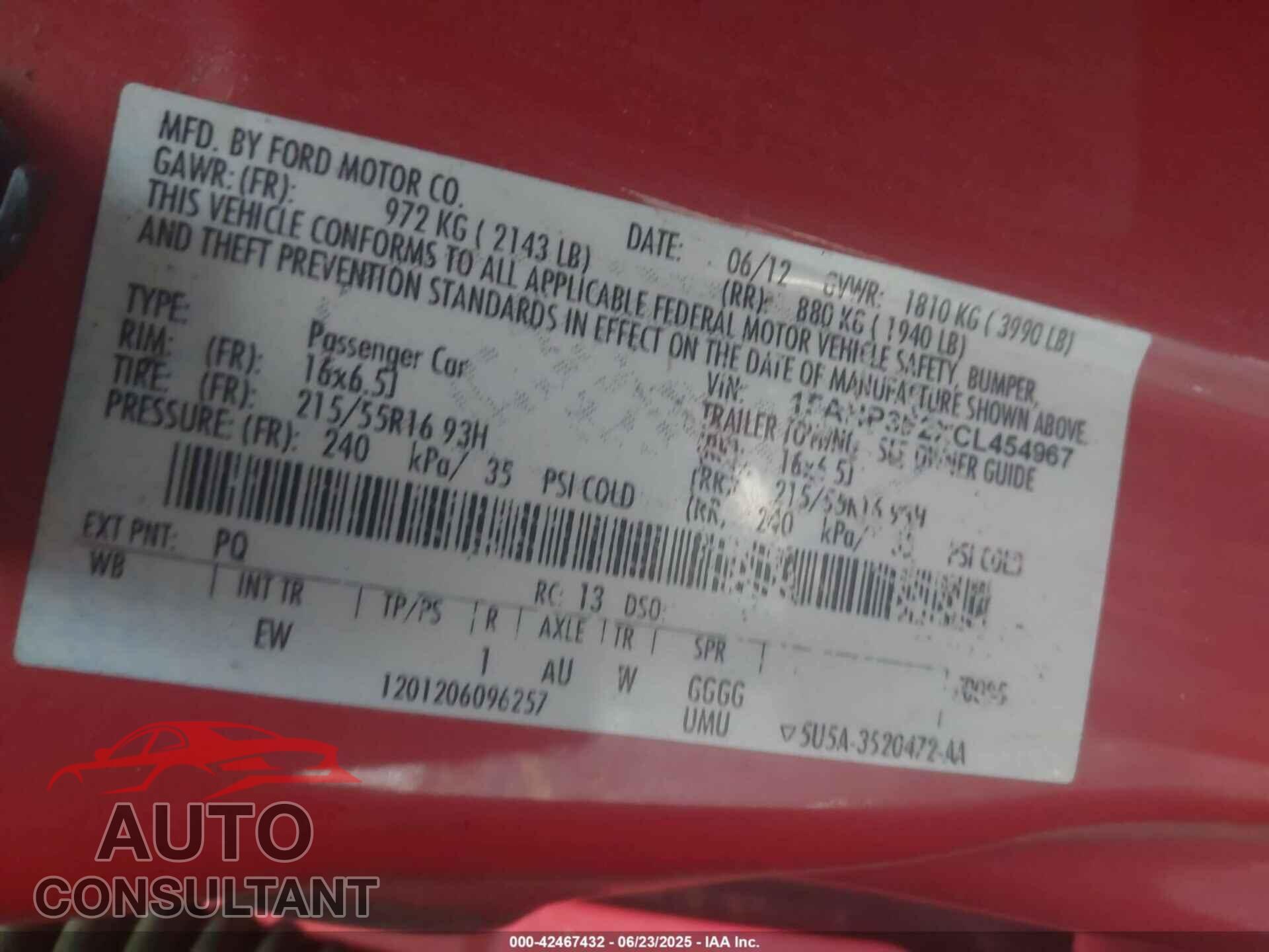 FORD FOCUS 2012 - 1FAHP3F2XCL454967