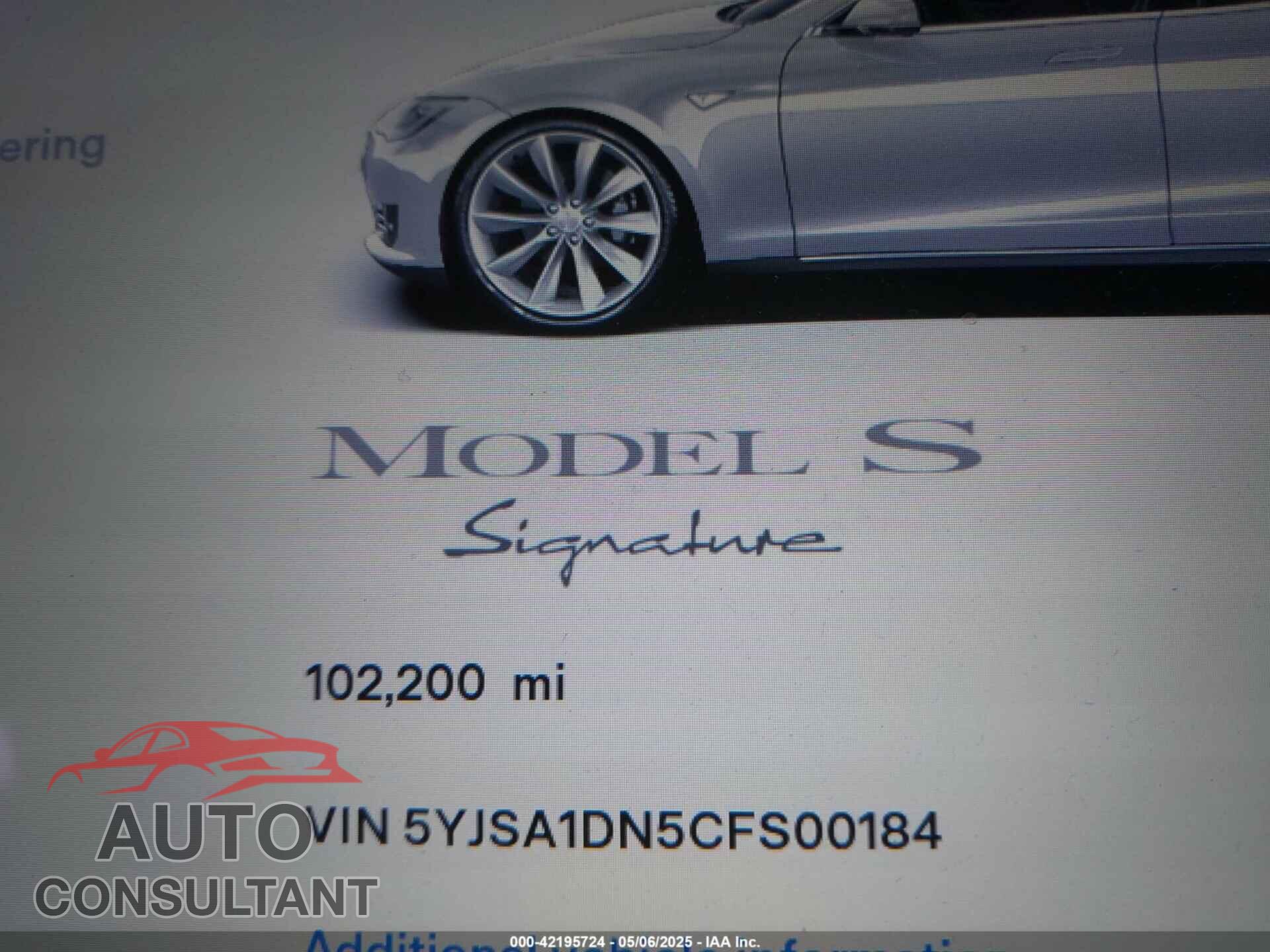 TESLA MODEL S 2012 - 5YJSA1DN5CFS00184
