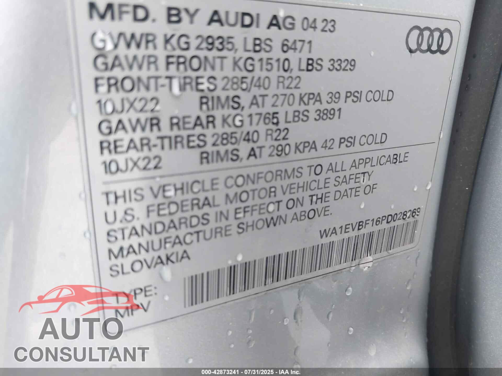 AUDI Q8 2023 - WA1EVBF16PD028269