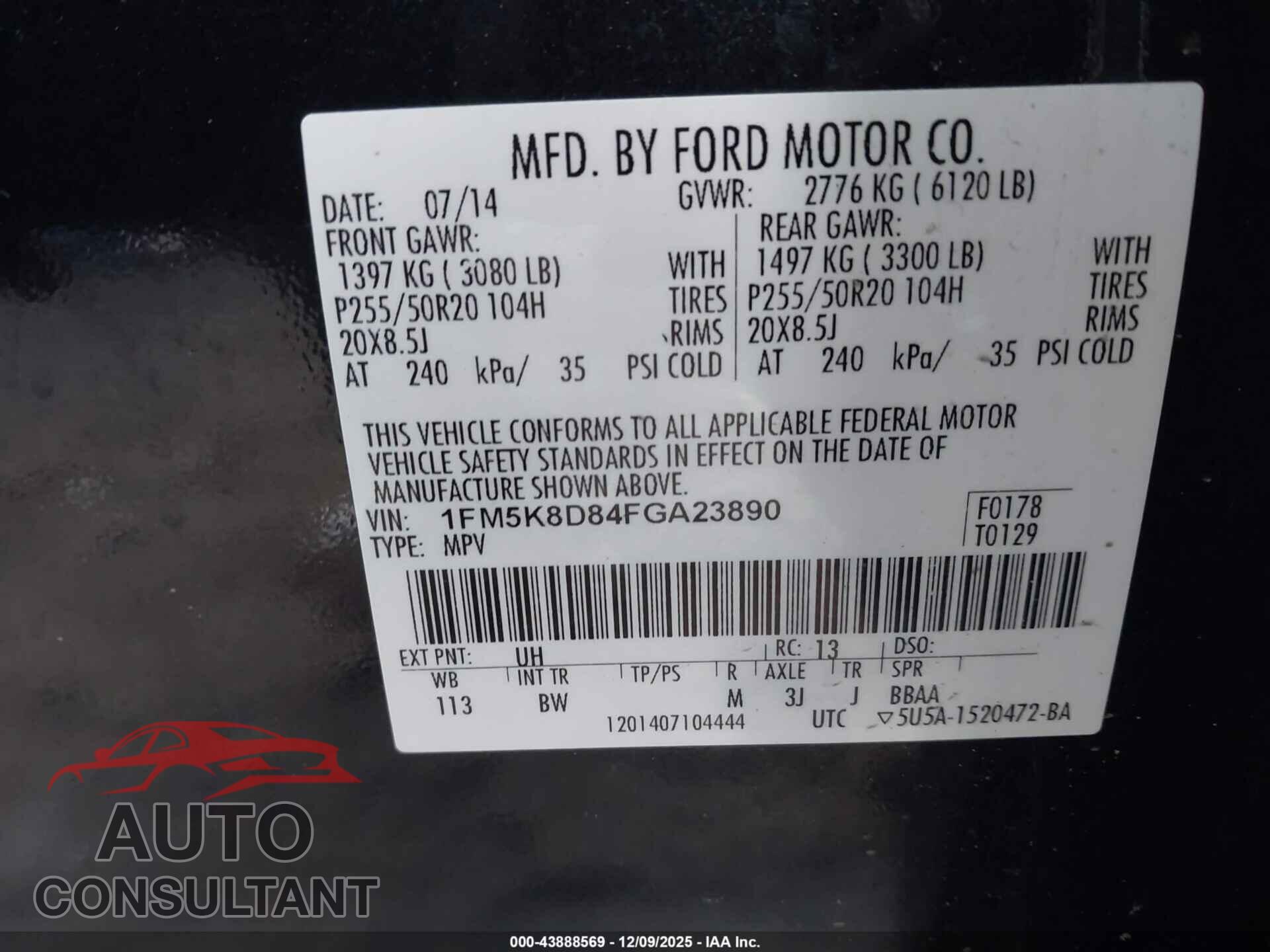 FORD EXPLORER 2015 - 1FM5K8D84FGA23890