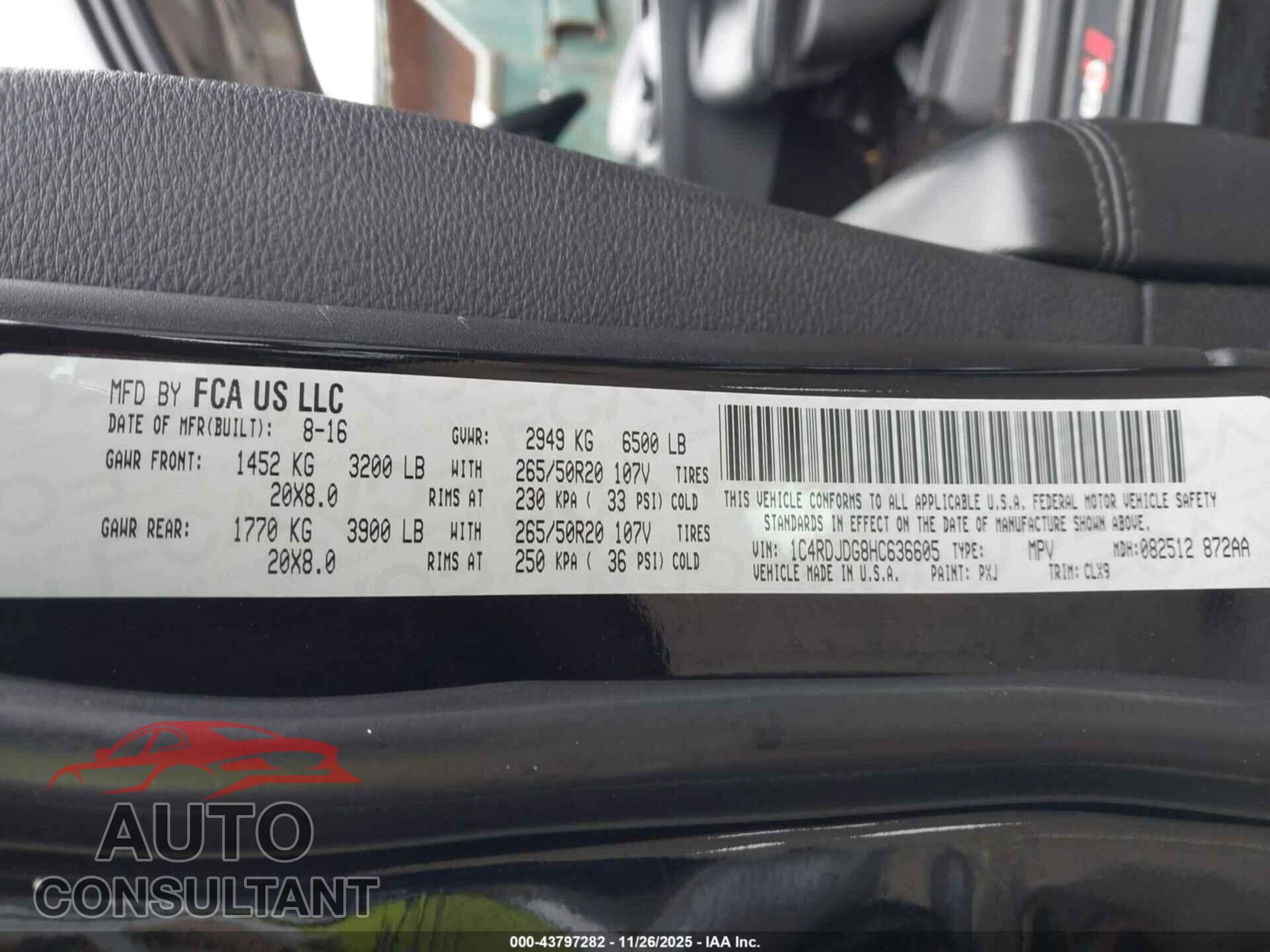 DODGE DURANGO 2017 - 1C4RDJDG8HC636605