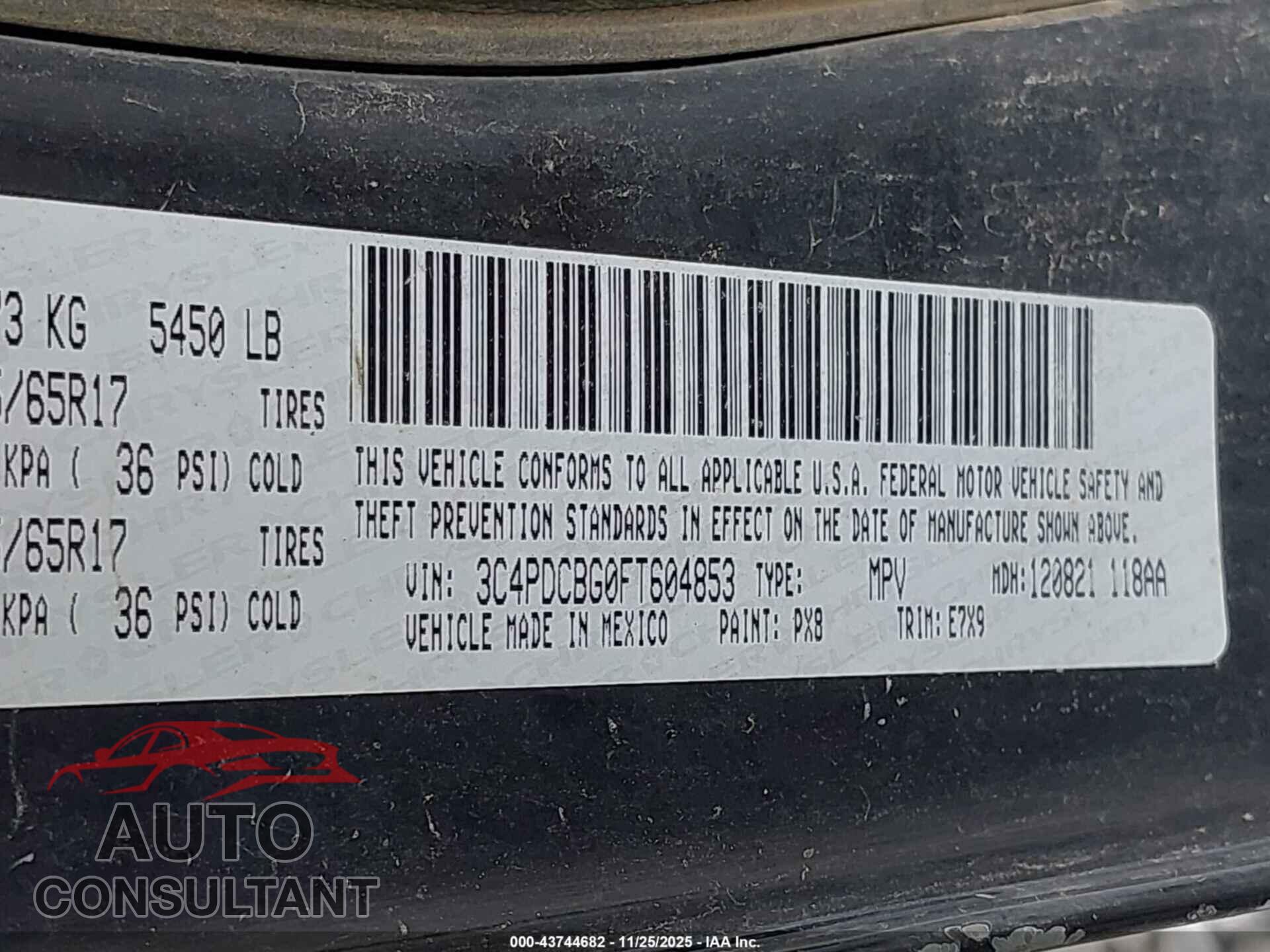 DODGE JOURNEY 2015 - 3C4PDCBG0FT604853
