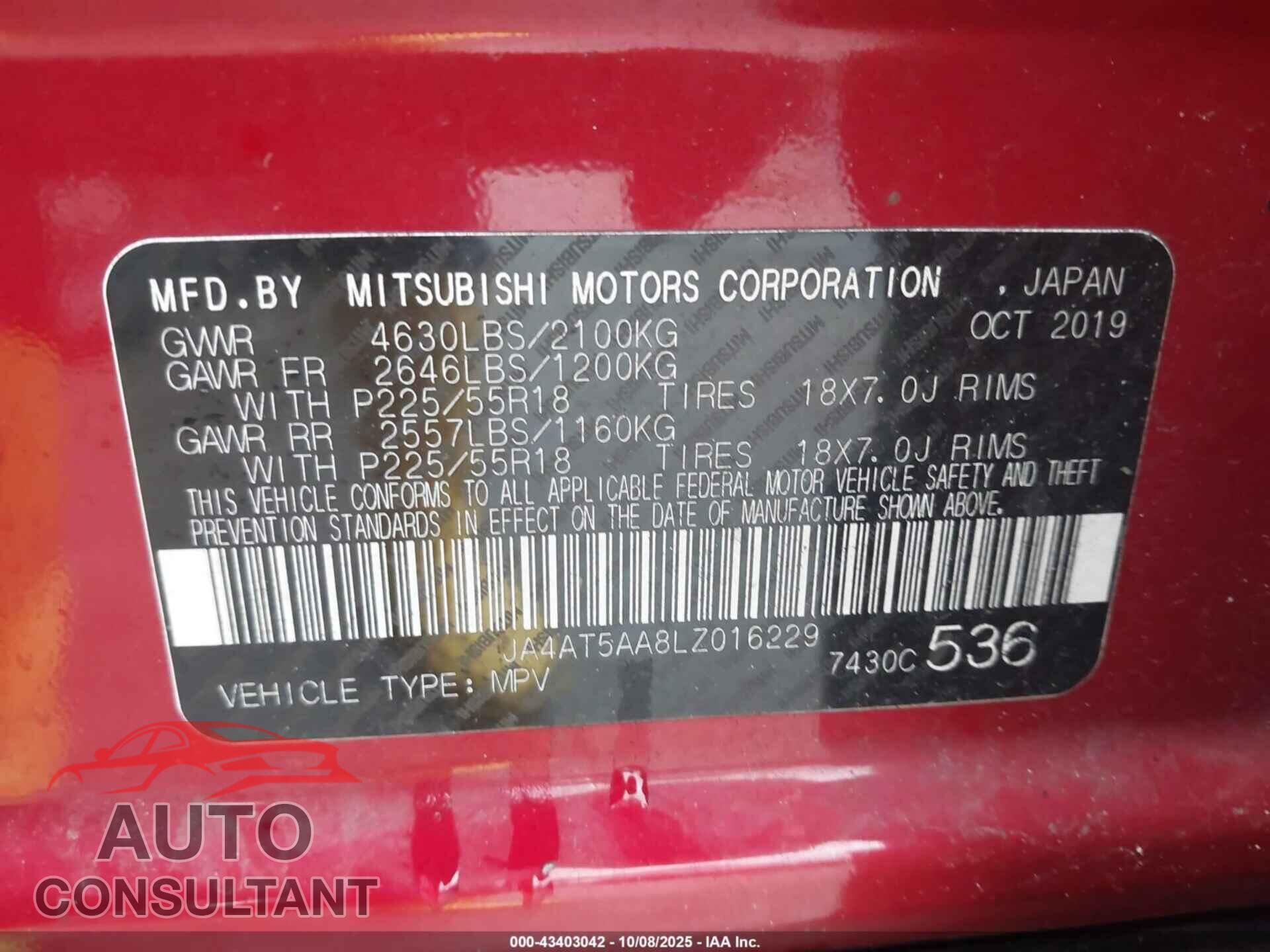 MITSUBISHI ECLIPSE CROSS 2020 - JA4AT5AA8LZ016229
