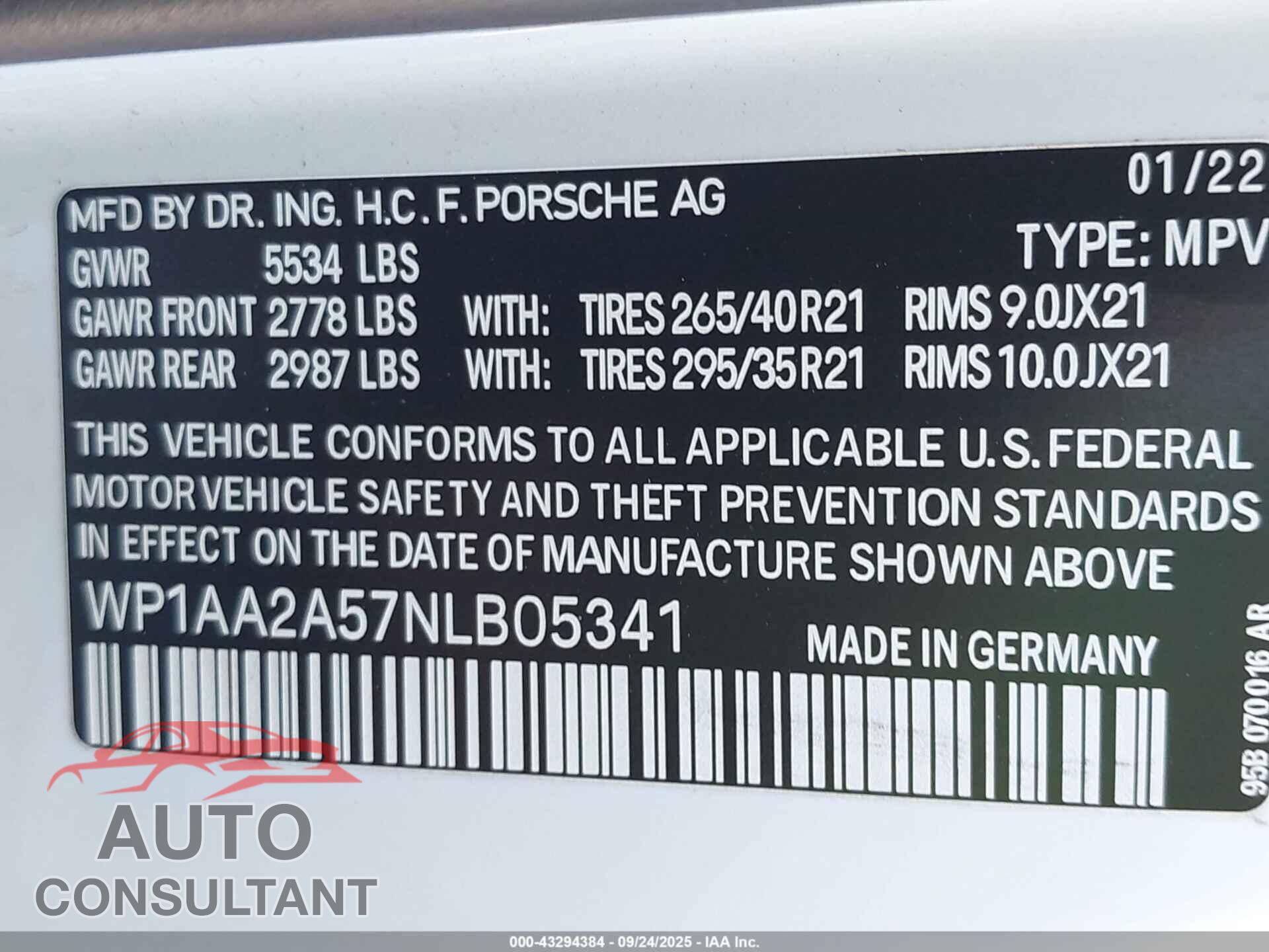 PORSCHE MACAN 2022 - WP1AA2A57NLB05341