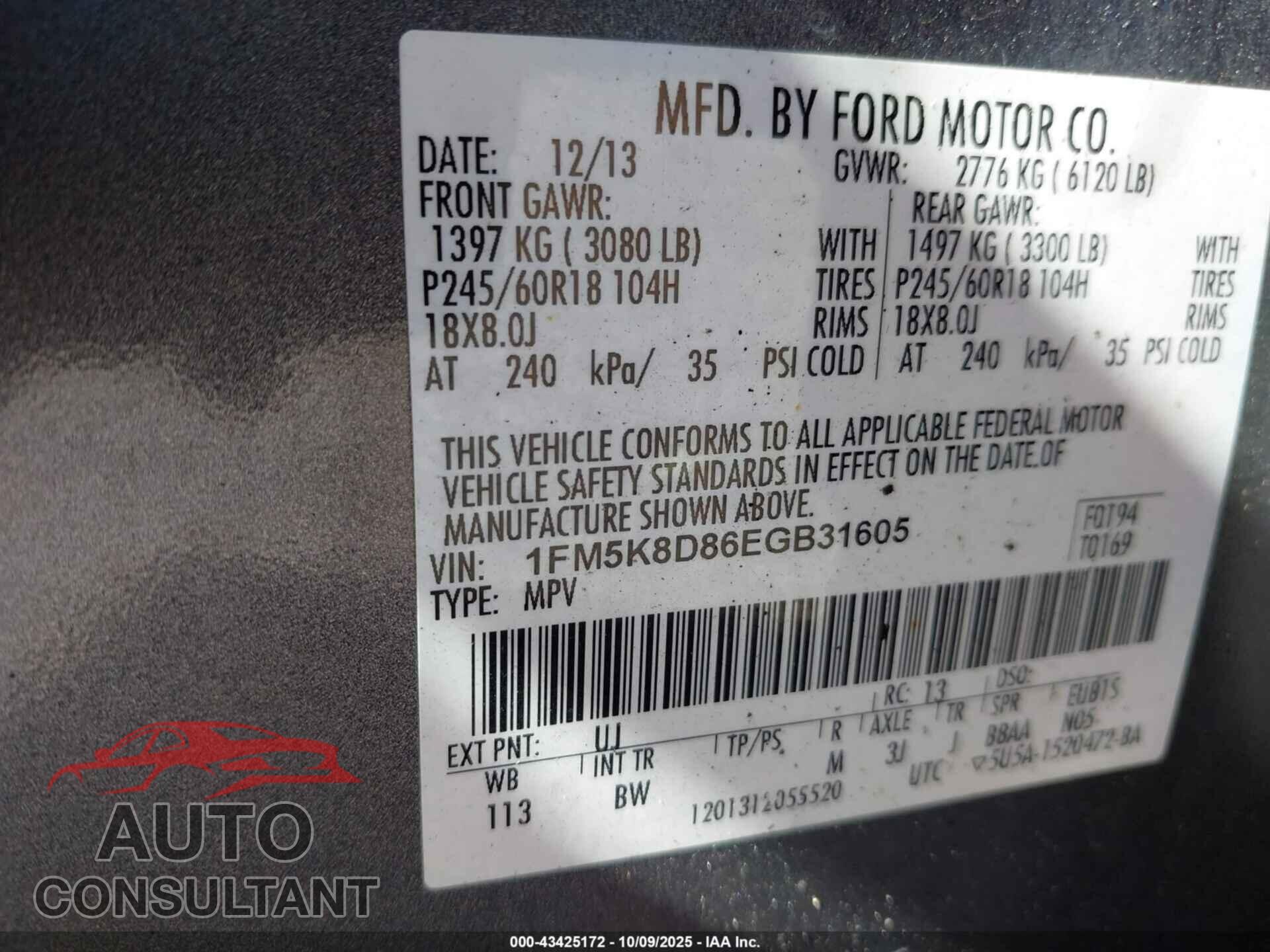 FORD EXPLORER 2014 - 1FM5K8D86EGB31605
