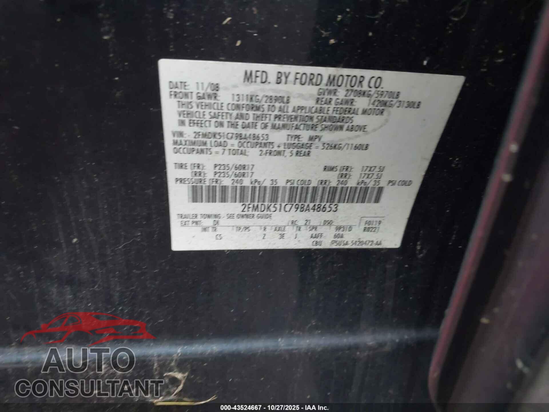 FORD FLEX 2009 - 2FMDK51C79BA48653