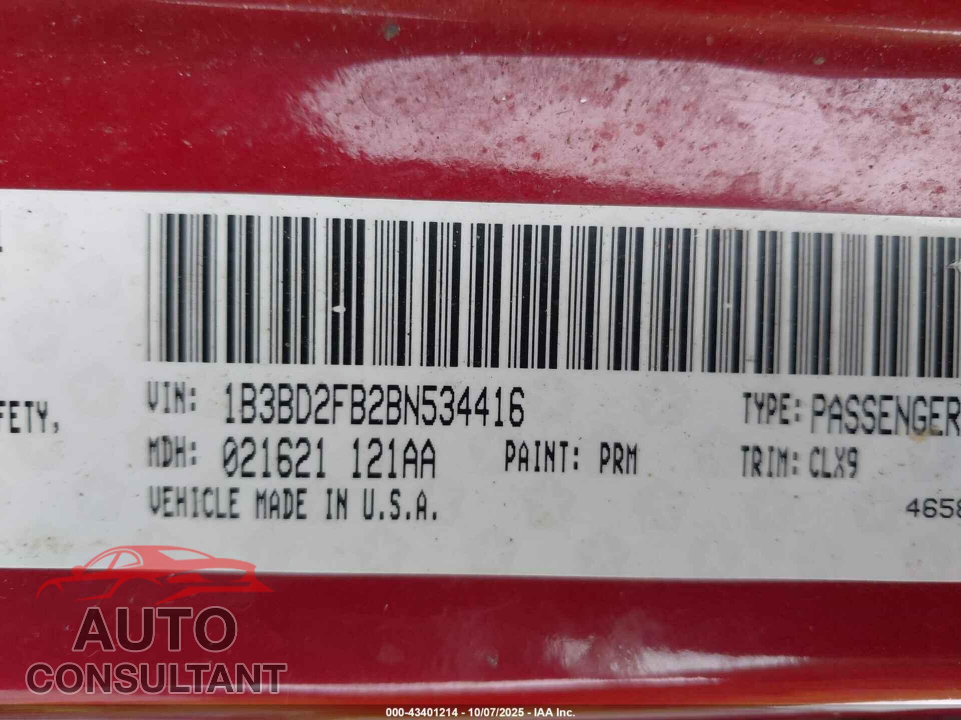 DODGE AVENGER 2011 - 1B3BD2FB2BN534416