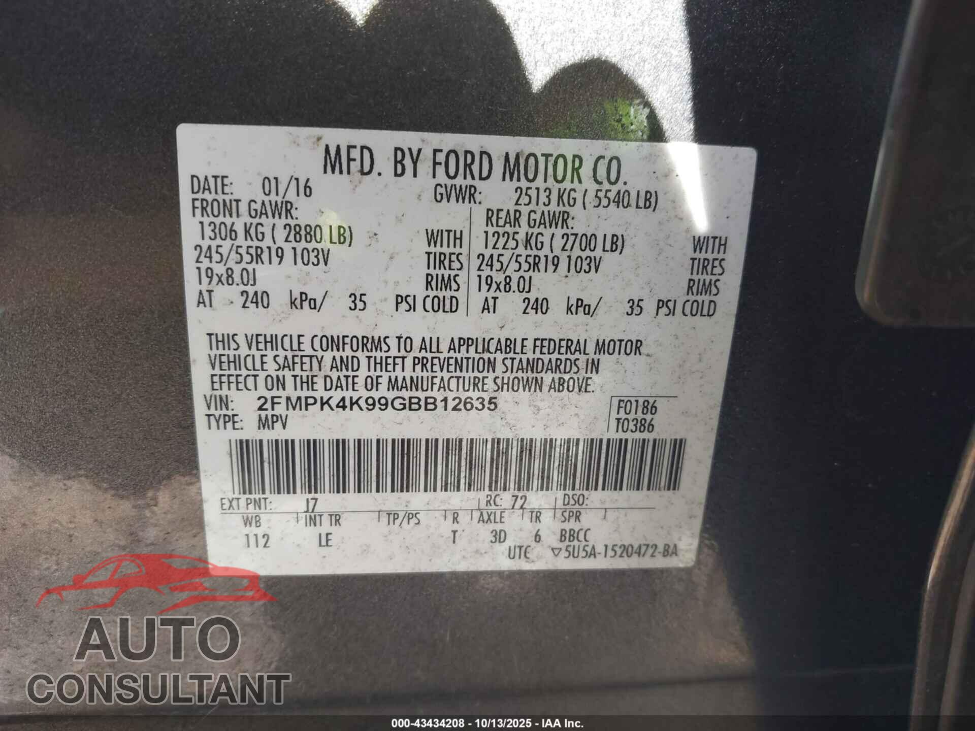 FORD EDGE 2016 - 2FMPK4K99GBB12635