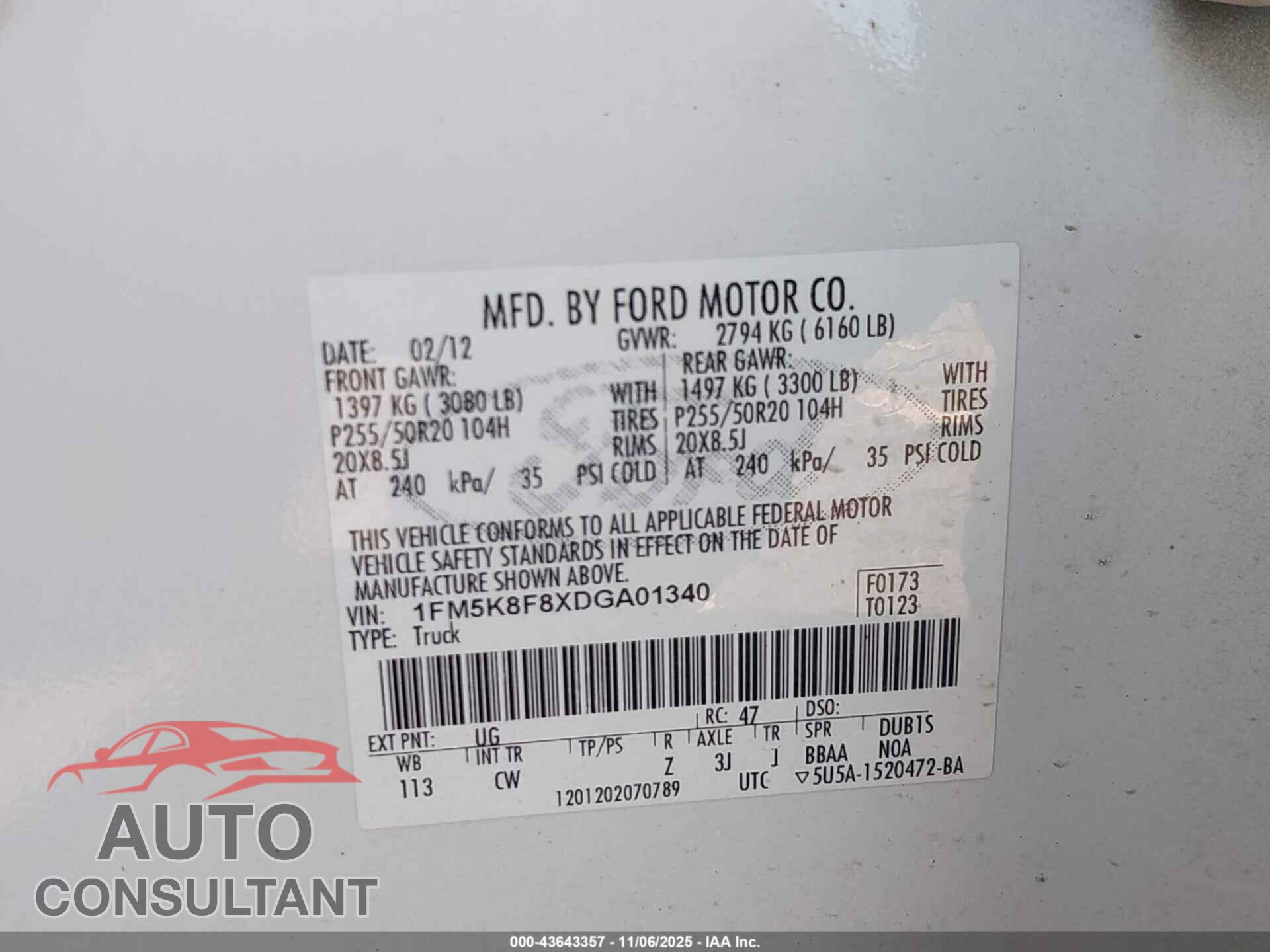 FORD EXPLORER 2013 - 1FM5K8F8XDGA01340