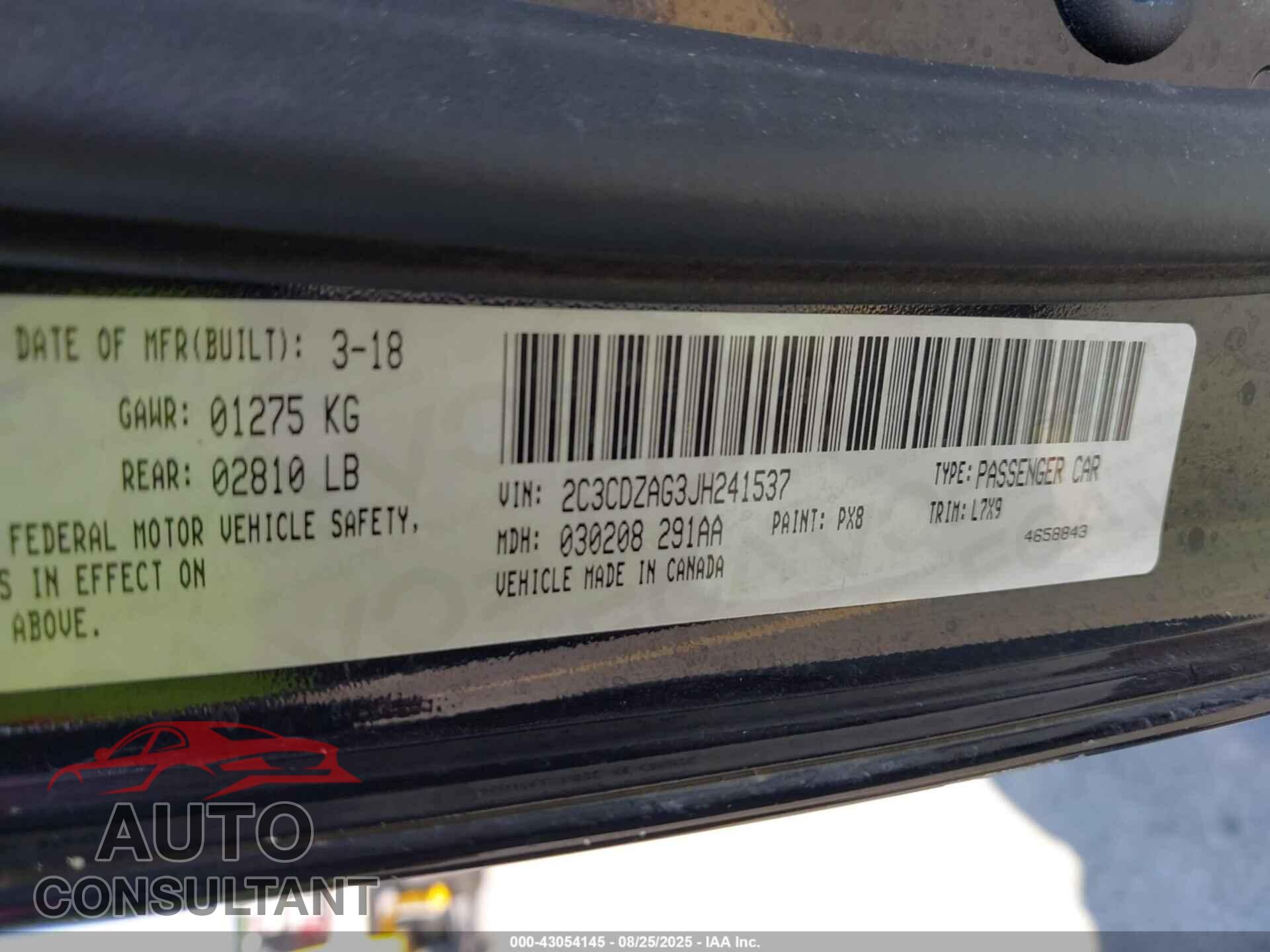 DODGE CHALLENGER 2018 - 2C3CDZAG3JH241537