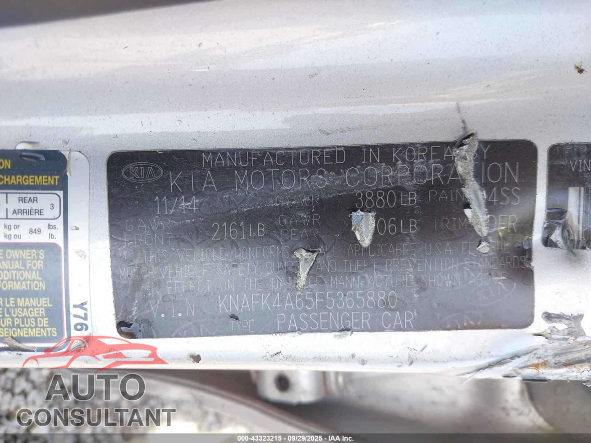 KIA FORTE 2015 - KNAFK4A65F5365880