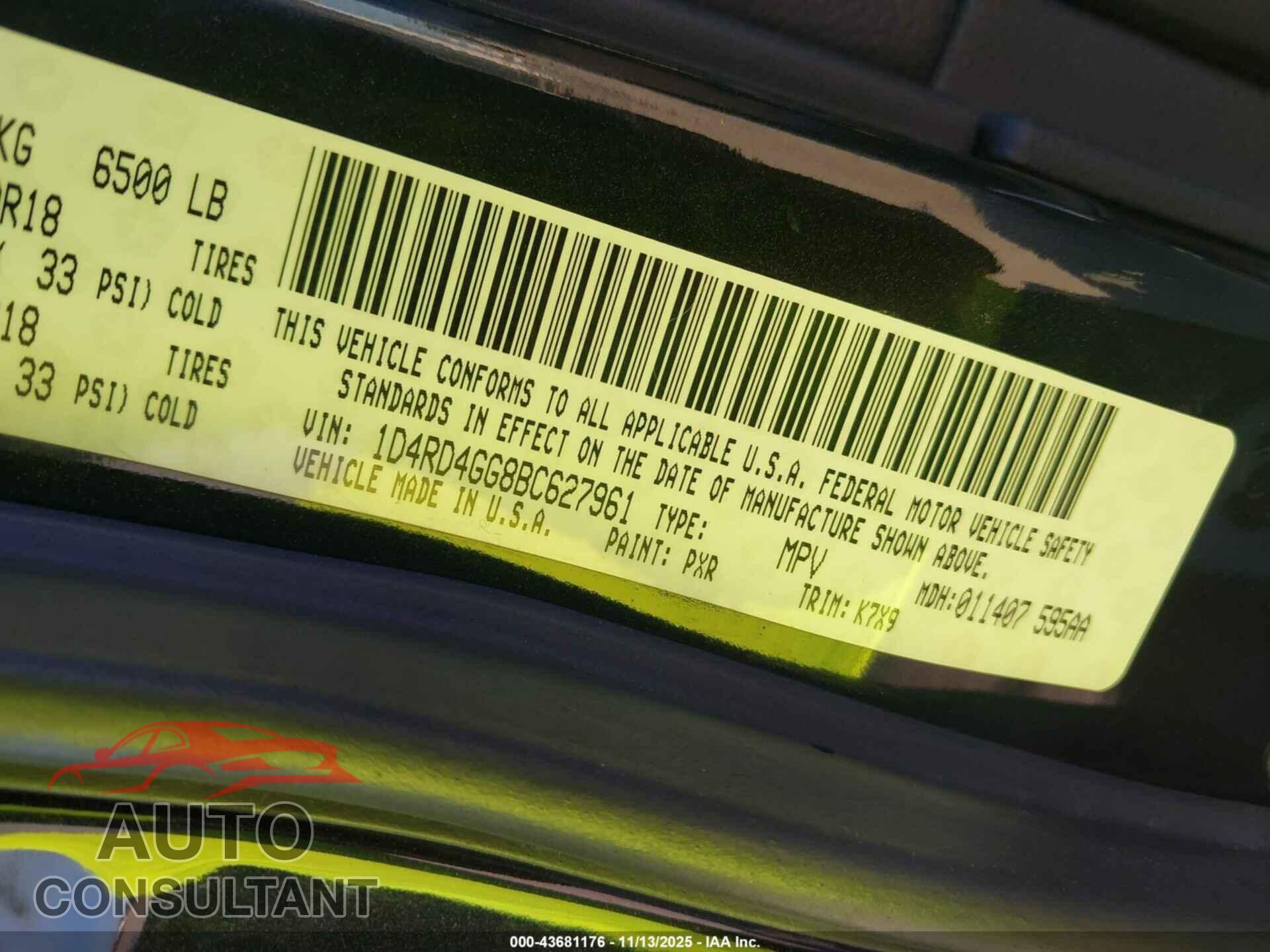 DODGE DURANGO 2011 - 1D4RD4GG8BC627961
