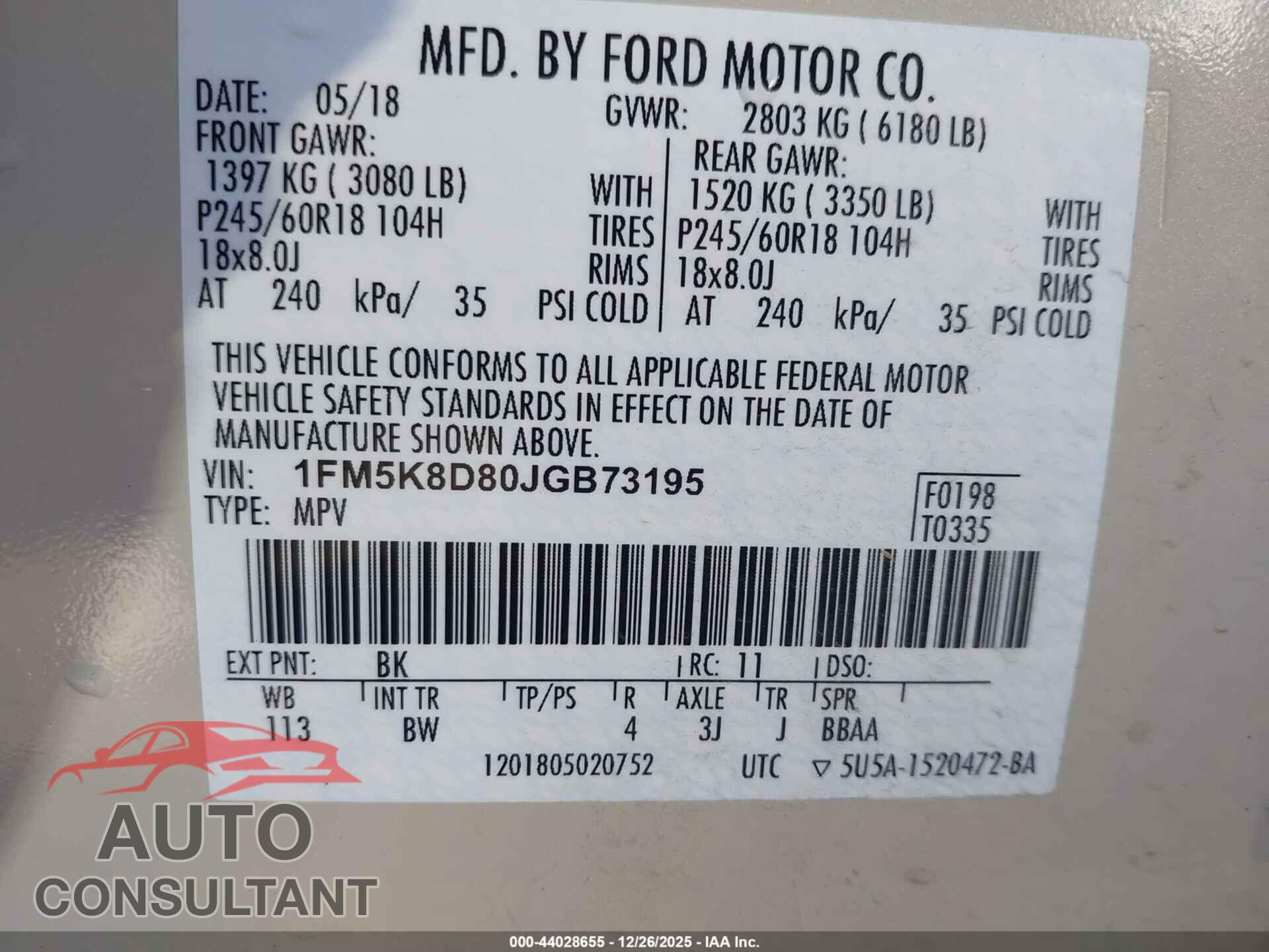 FORD EXPLORER 2018 - 1FM5K8D80JGB73195