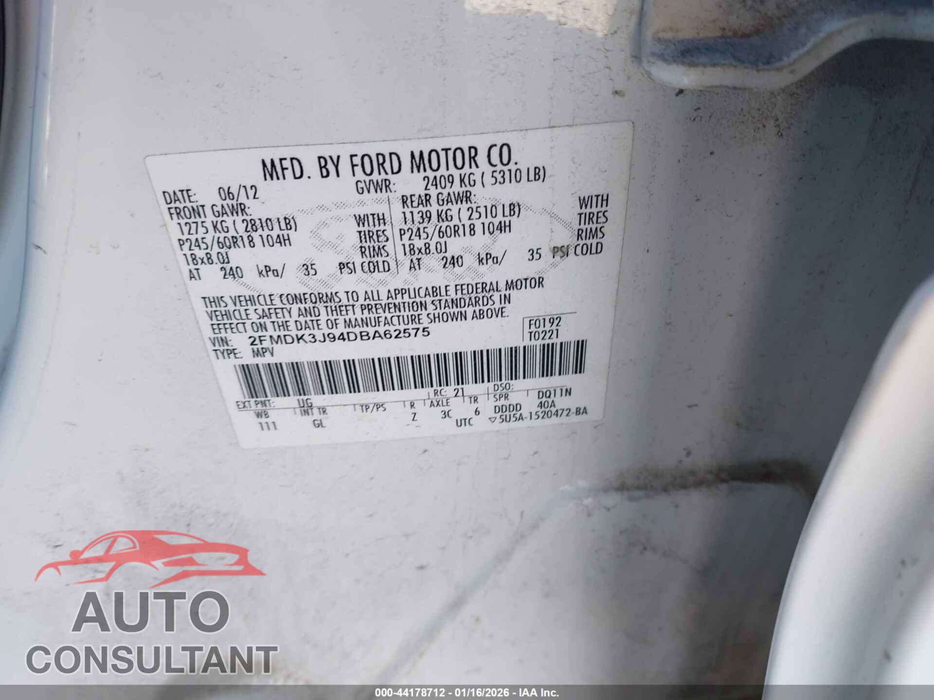 FORD EDGE 2013 - 2FMDK3J94DBA62575