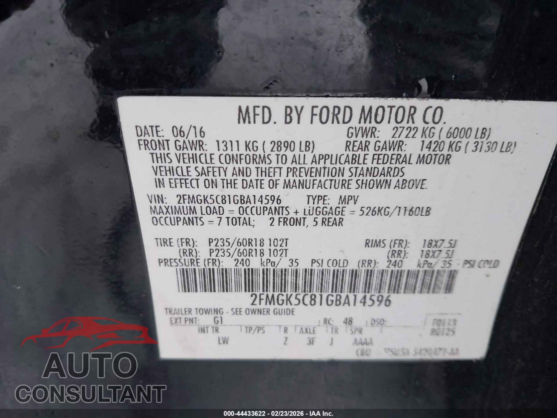 FORD FLEX 2016 - 2FMGK5C81GBA14596