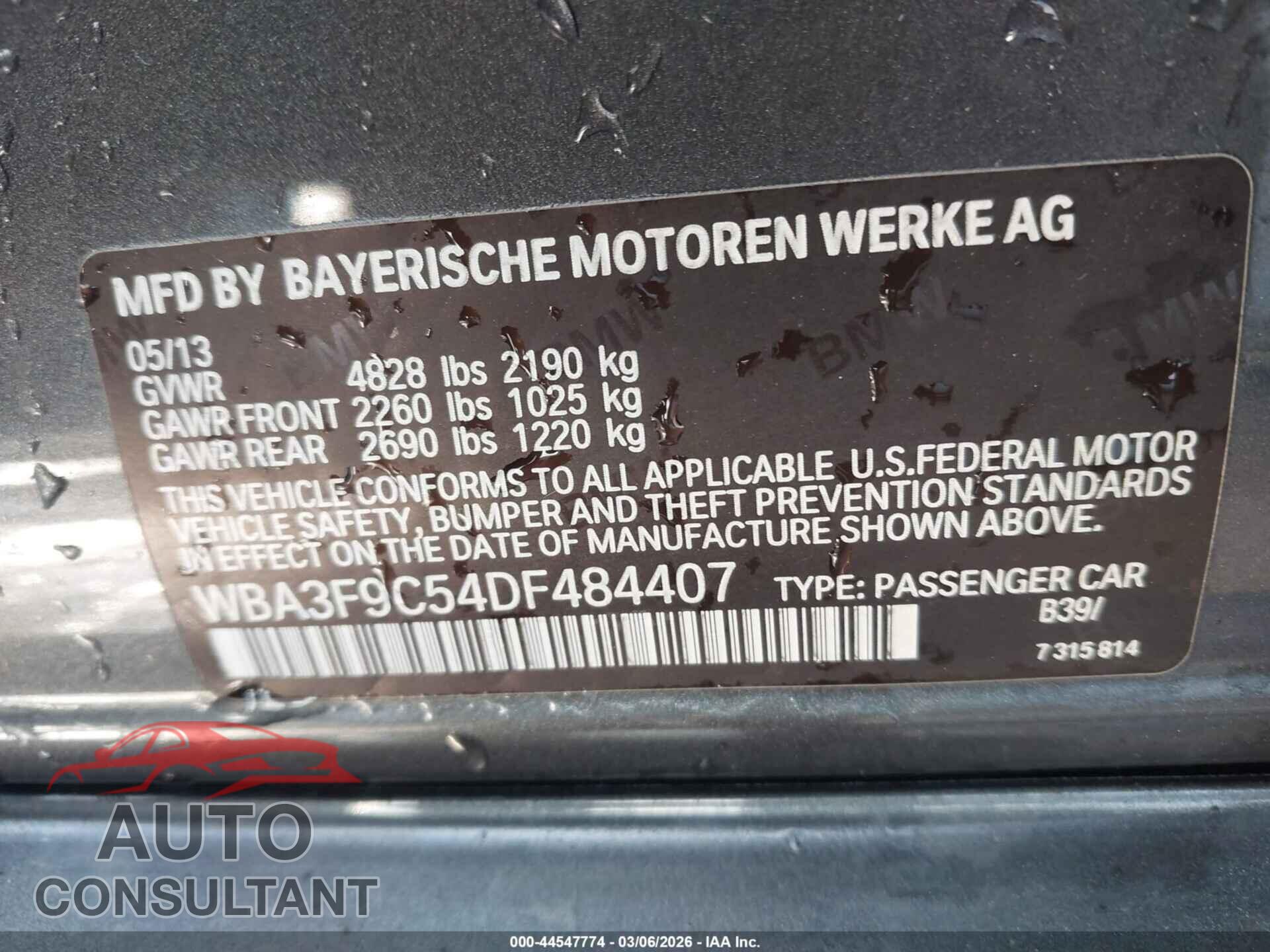 BMW ACTIVEHYBRID 3 2013 - WBA3F9C54DF484407