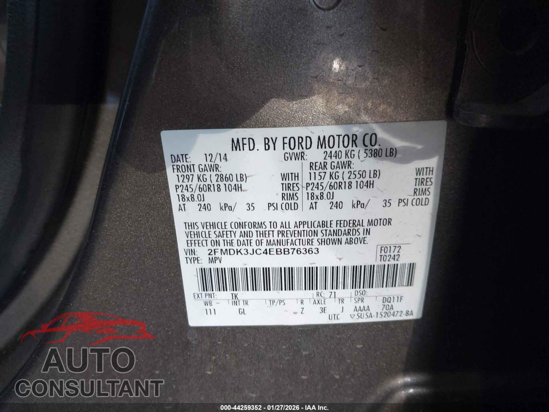 FORD EDGE 2014 - 2FMDK3JC4EBB76363