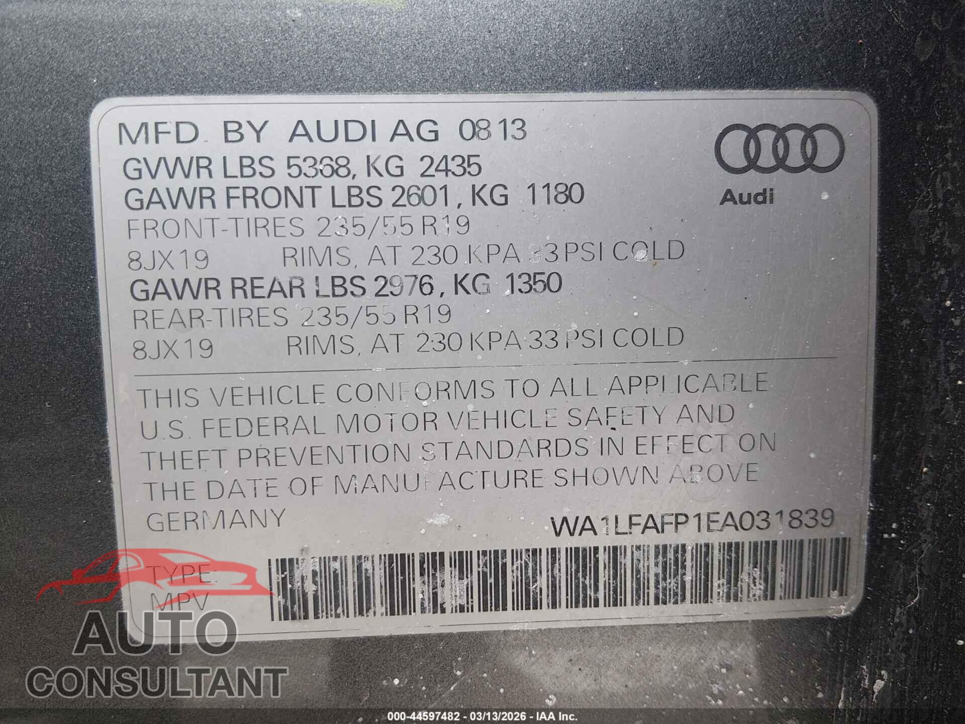 AUDI Q5 2014 - WA1LFAFP1EA031839
