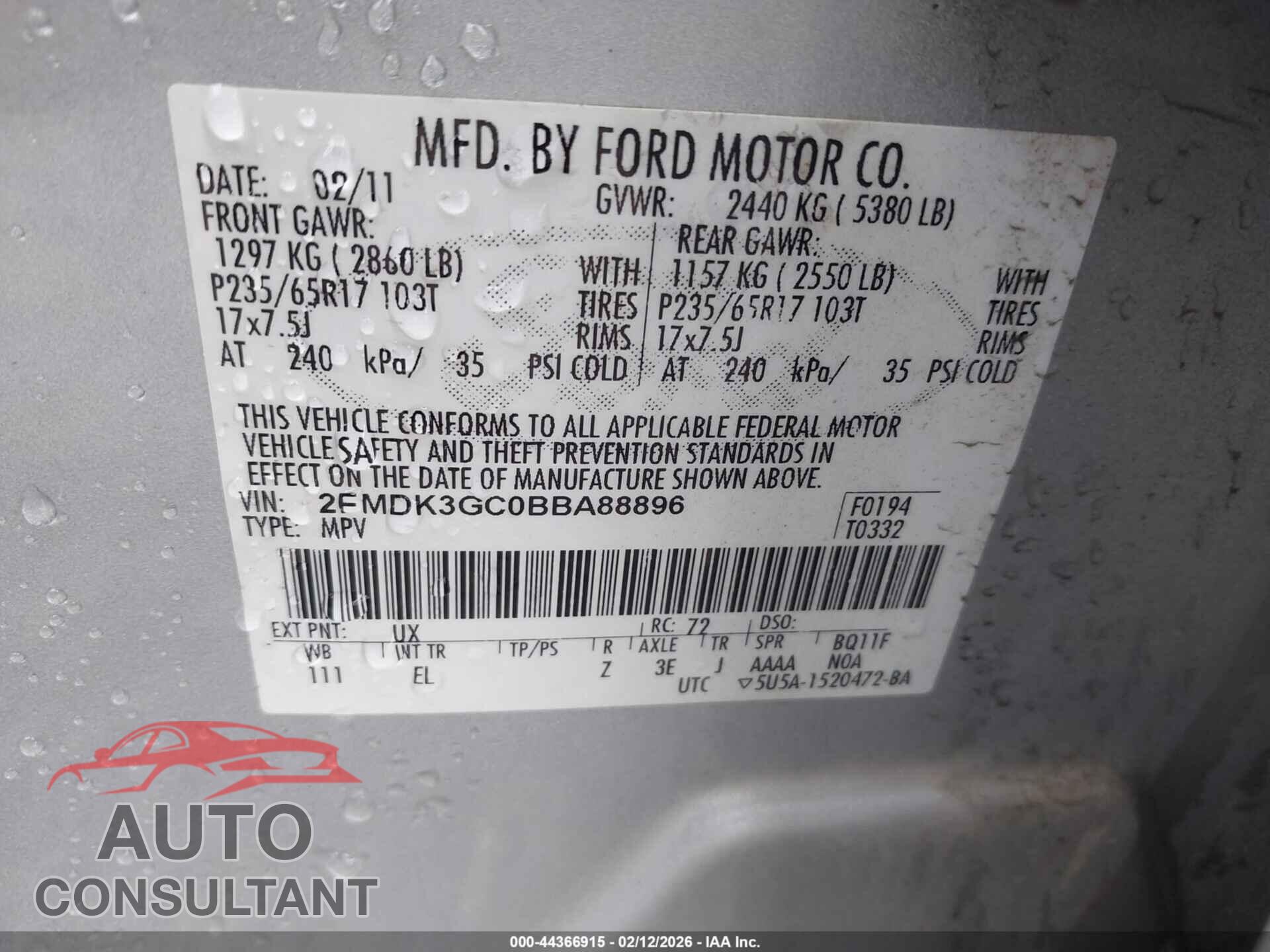 FORD EDGE 2011 - 2FMDK3GC0BBA88896