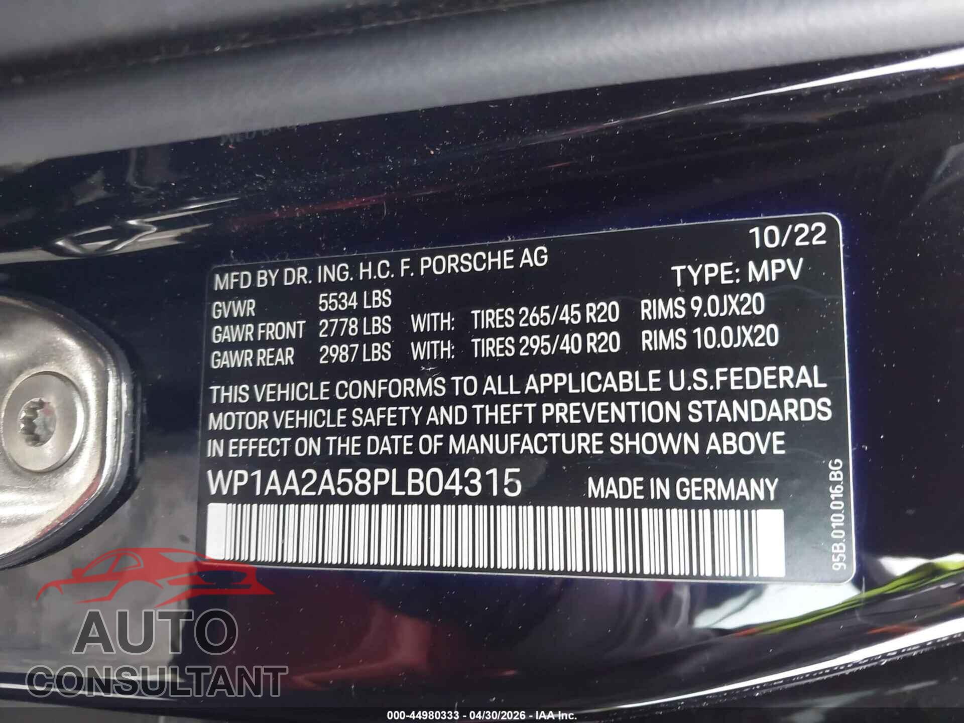 PORSCHE MACAN 2023 - WP1AA2A58PLB04315