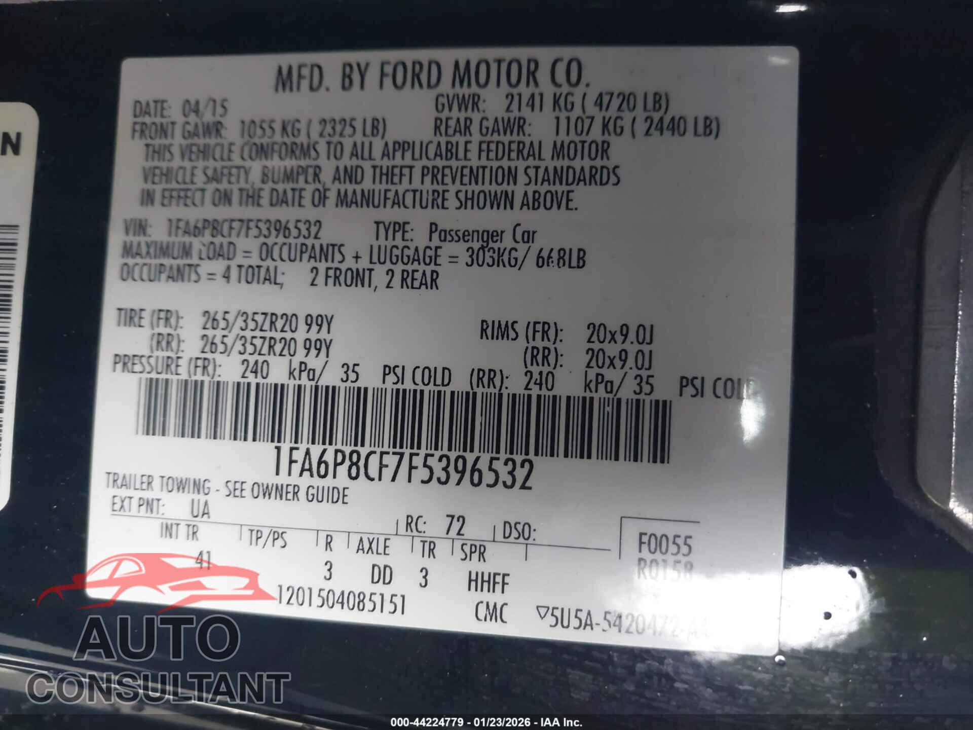FORD MUSTANG 2015 - 1FA6P8CF7F5396532