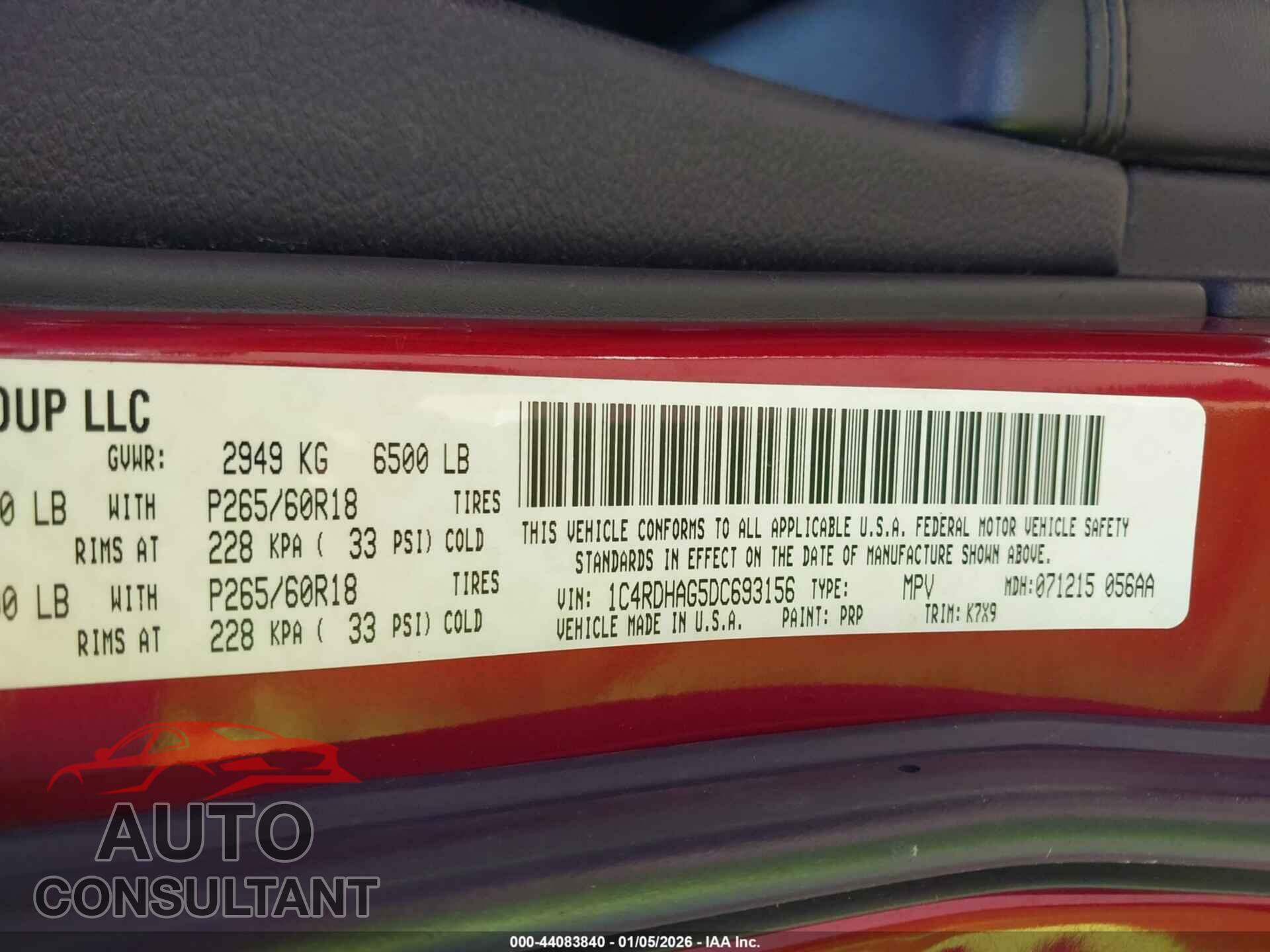 DODGE DURANGO 2013 - 1C4RDHAG5DC693156