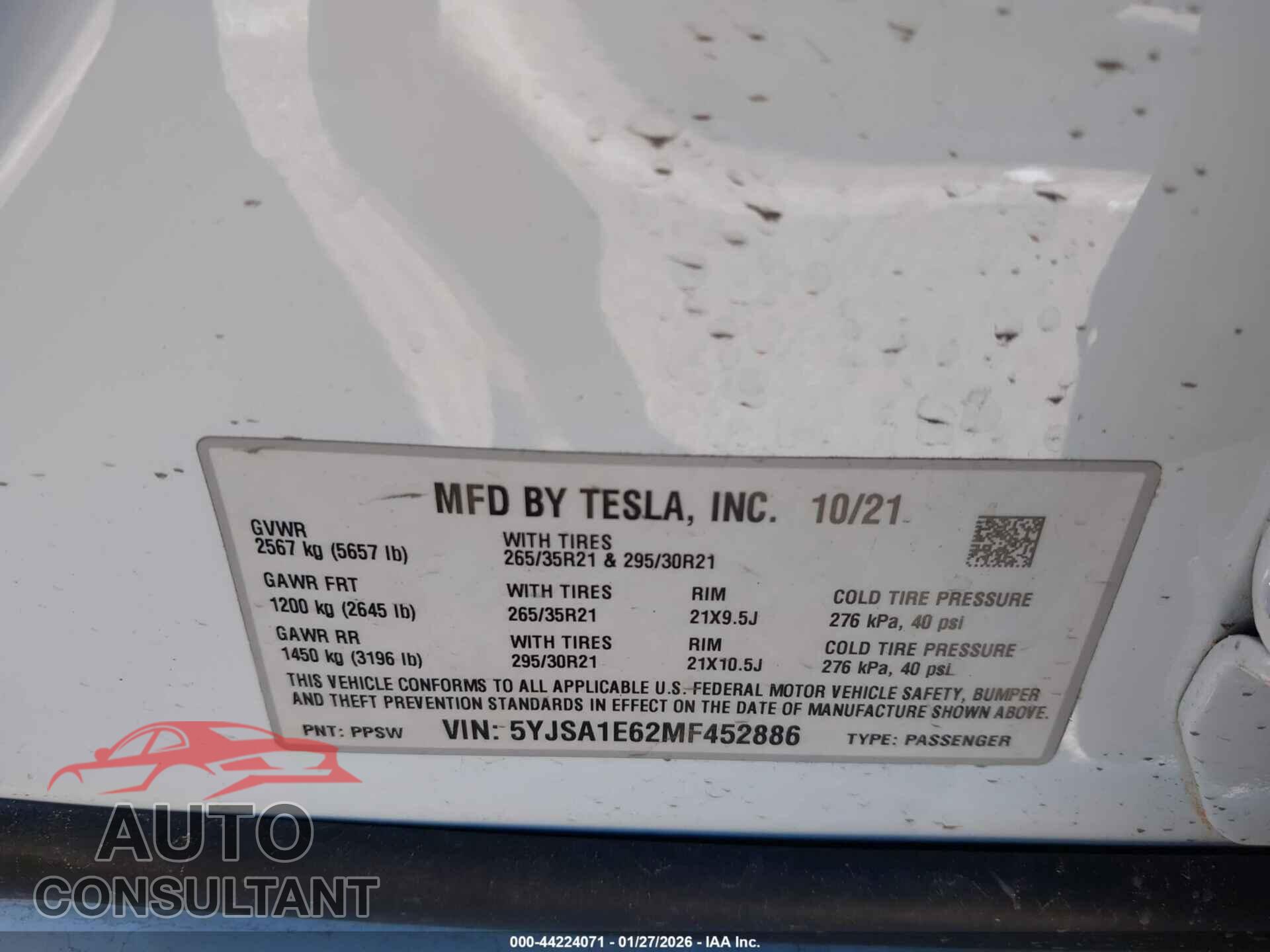TESLA MODEL S 2021 - 5YJSA1E62MF452886
