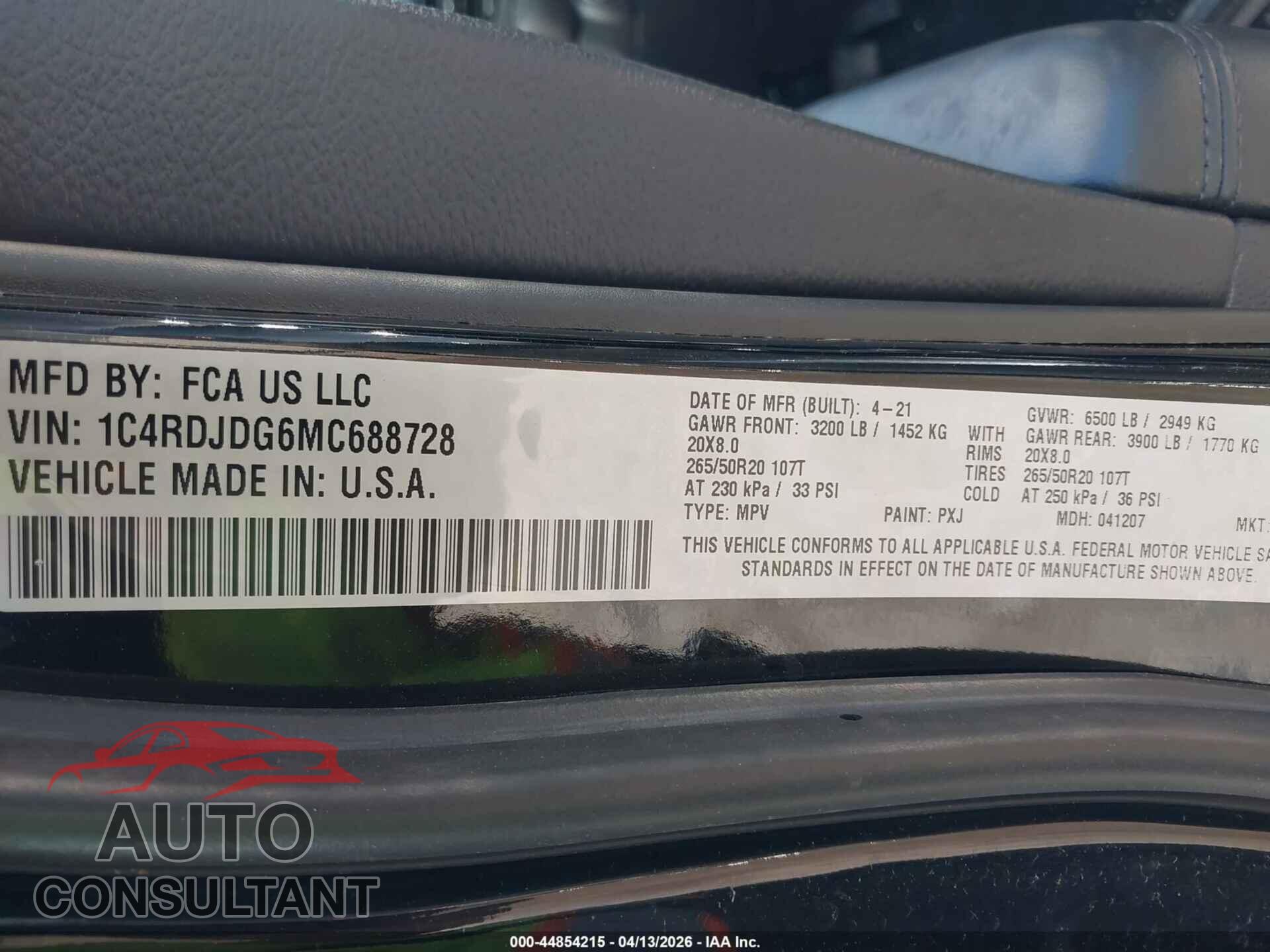 DODGE DURANGO 2021 - 1C4RDJDG6MC688728