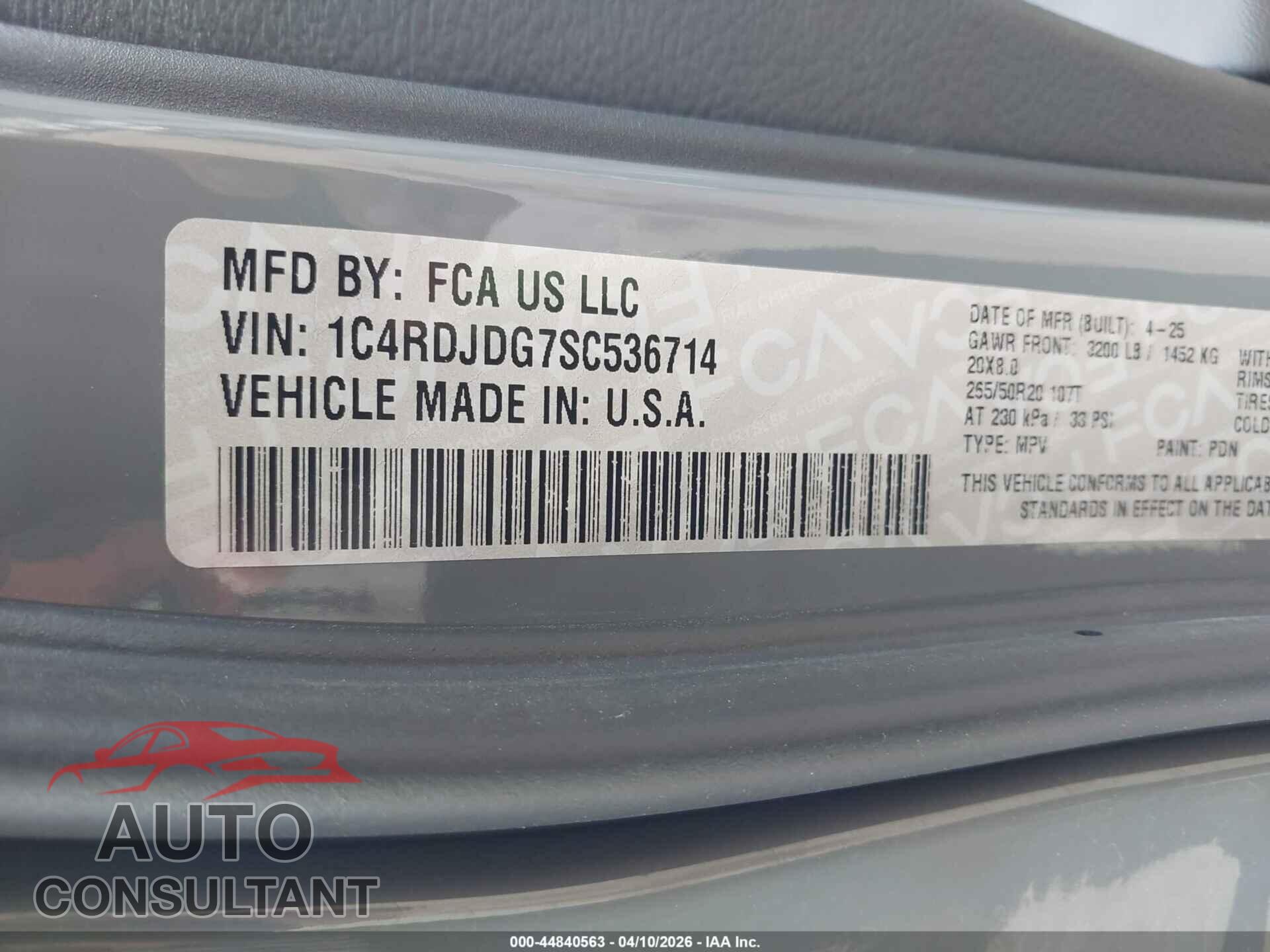 DODGE DURANGO 2025 - 1C4RDJDG7SC536714