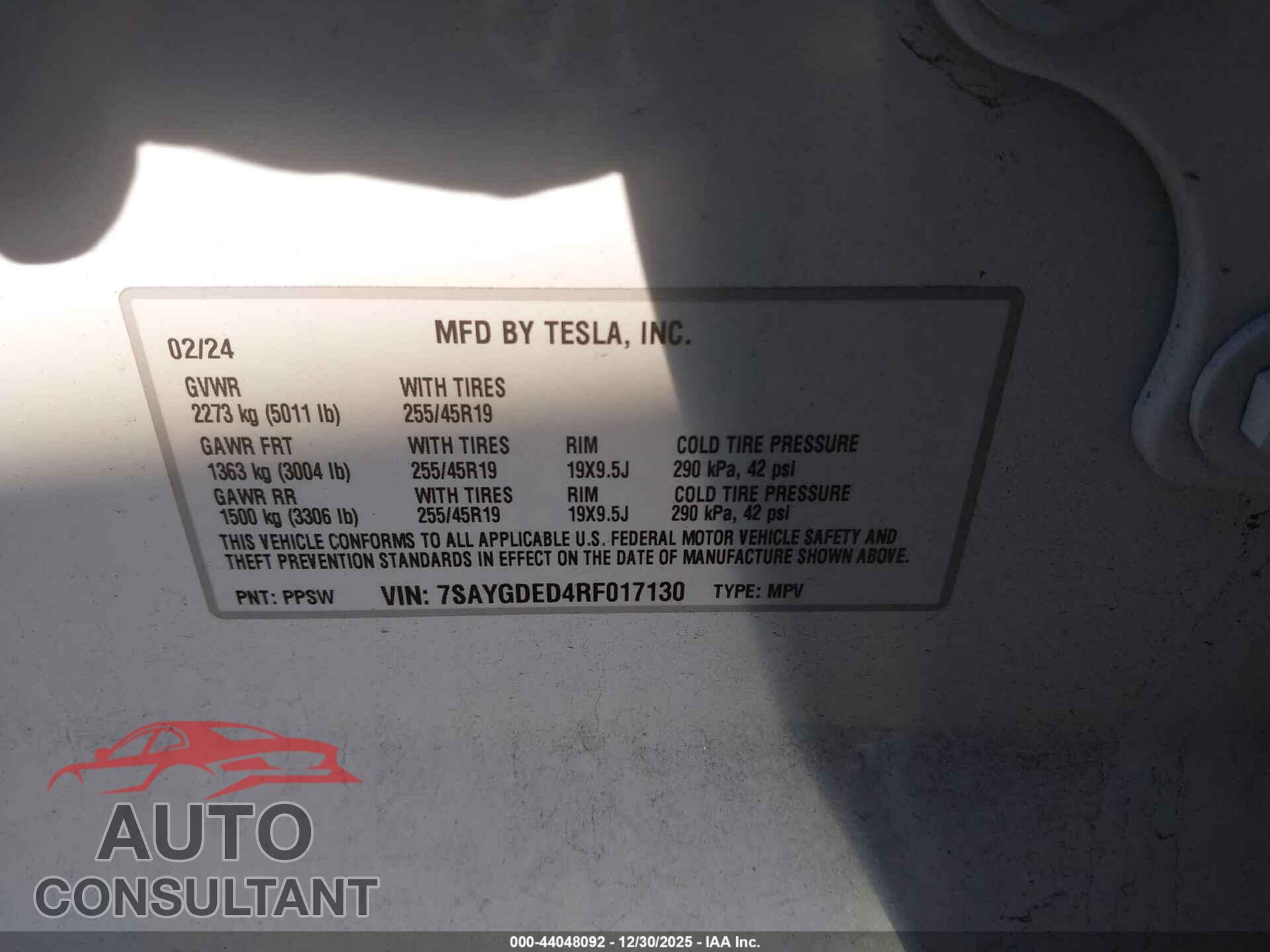 TESLA MODEL Y 2024 - 7SAYGDED4RF017130