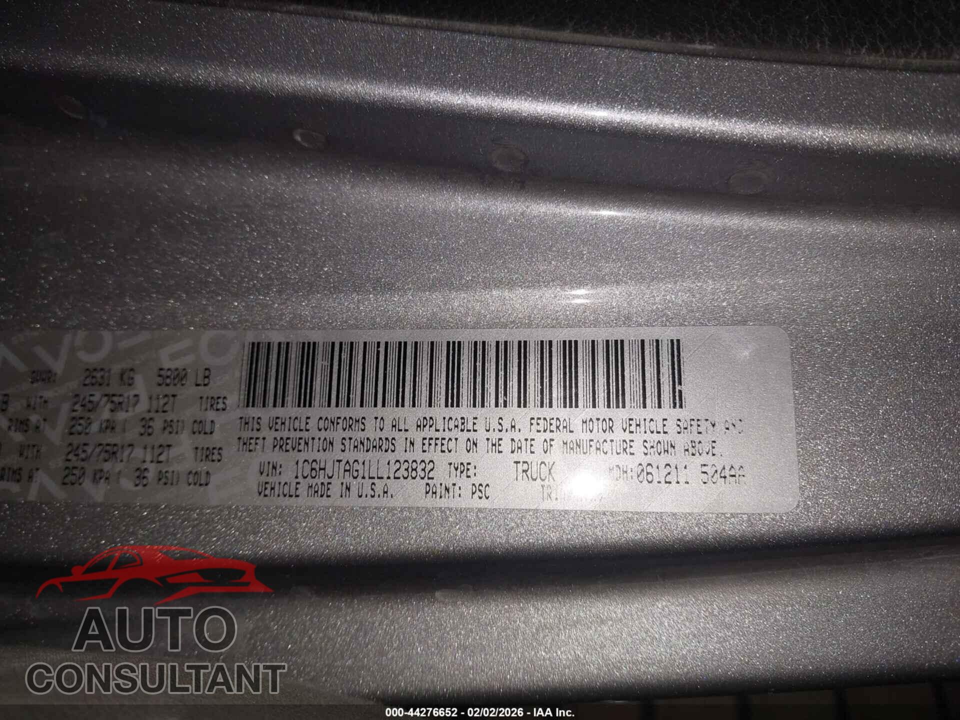 JEEP GLADIATOR 2020 - 1C6HJTAG1LL123832