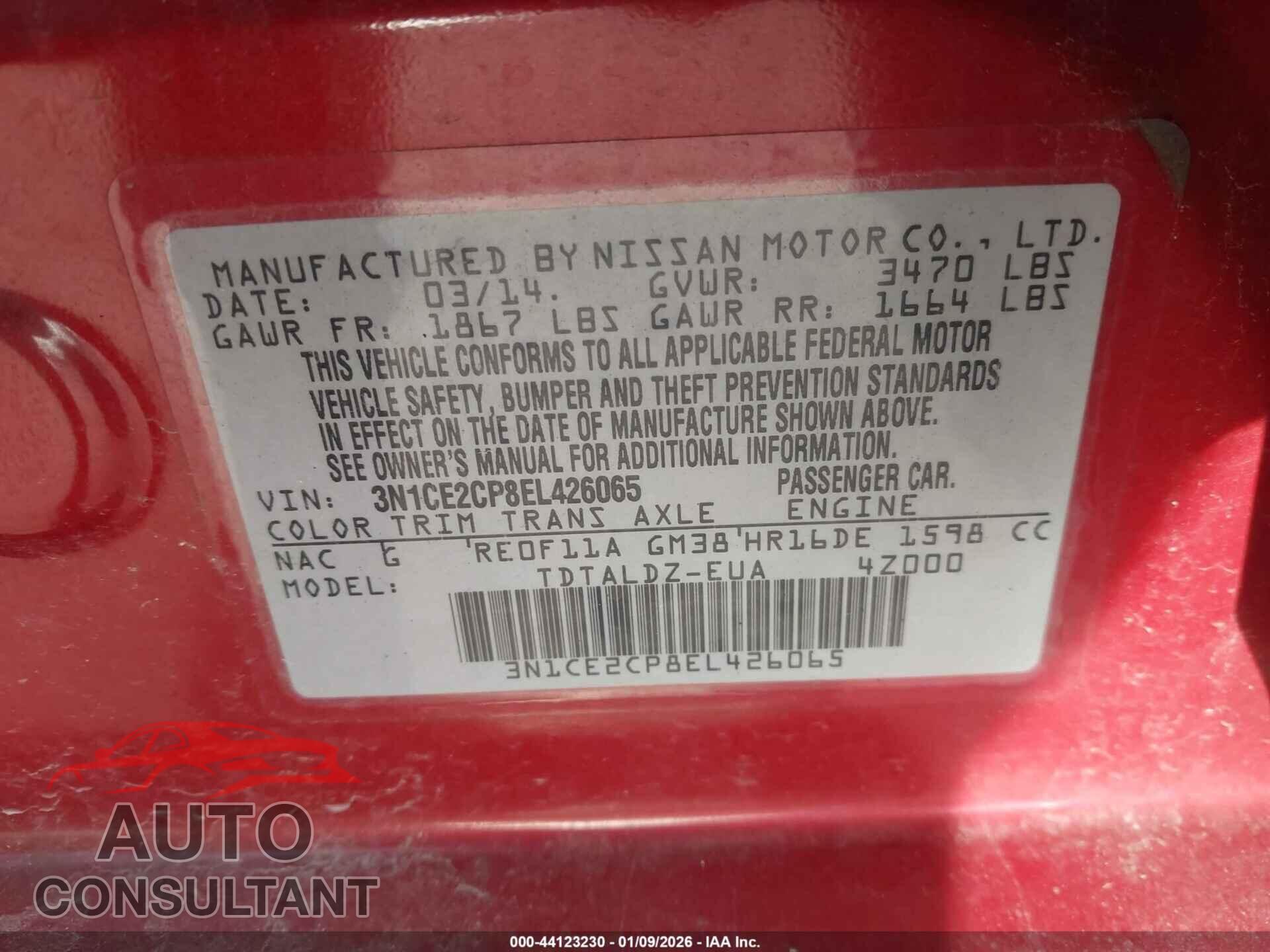 NISSAN VERSA NOTE 2014 - 3N1CE2CP8EL426065
