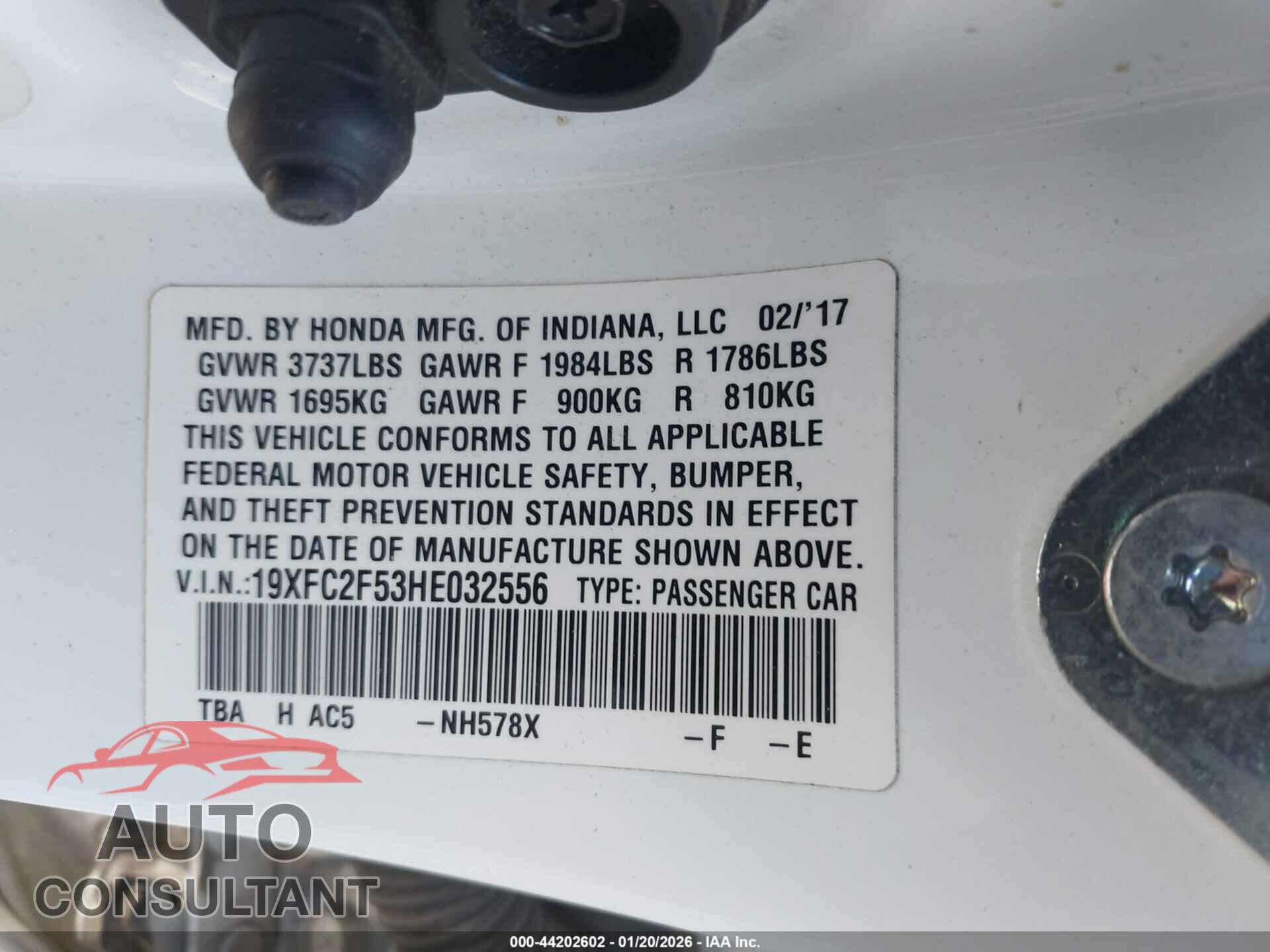 HONDA CIVIC 2017 - 19XFC2F53HE032556