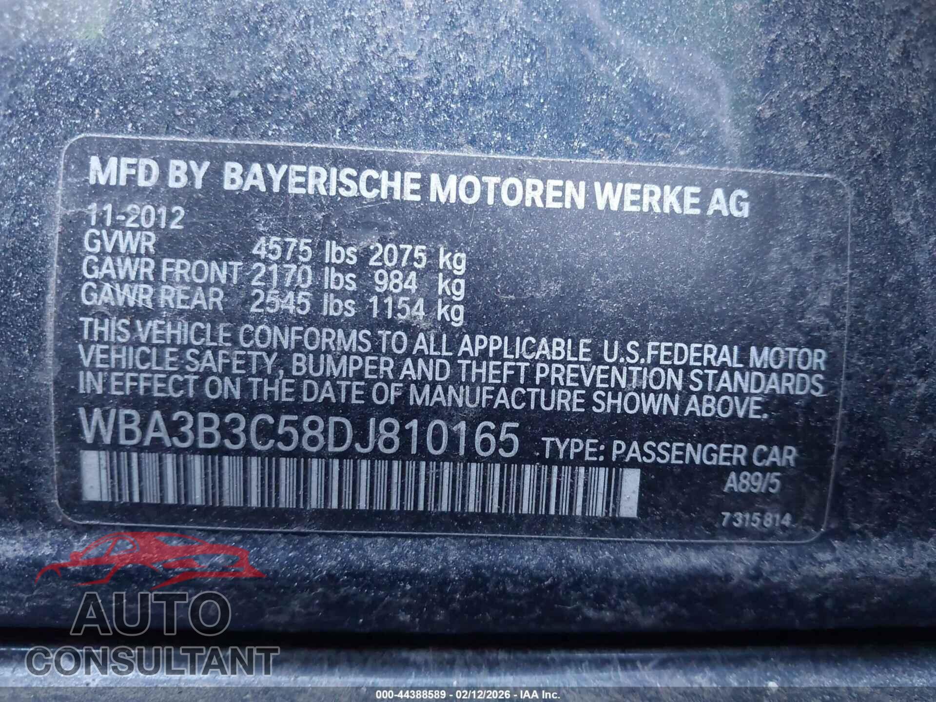 BMW 328I 2013 - WBA3B3C58DJ810165