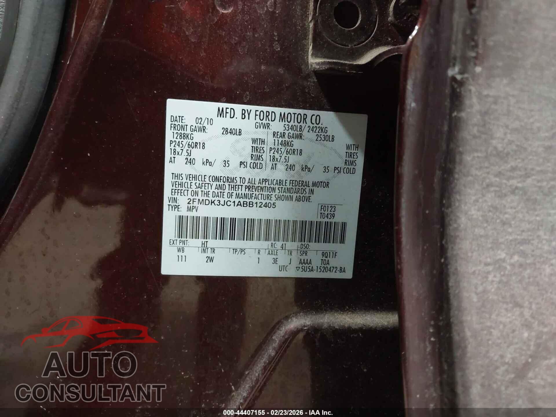 FORD EDGE 2010 - 2FMDK3JC1ABB12405
