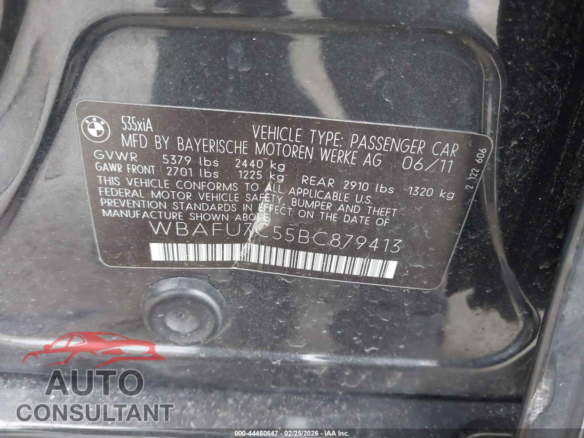 BMW 535I 2011 - WBAFU7C55BC879413