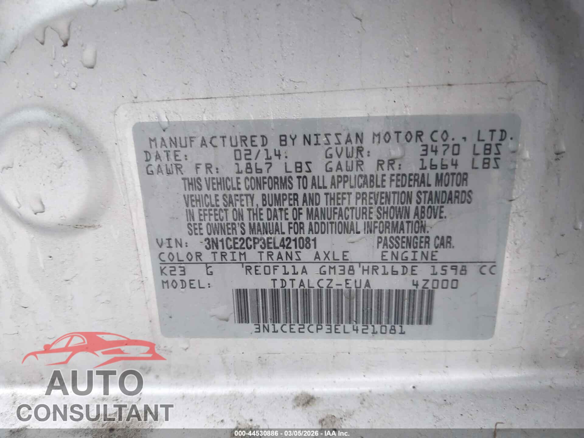 NISSAN VERSA NOTE 2014 - 3N1CE2CP3EL421081