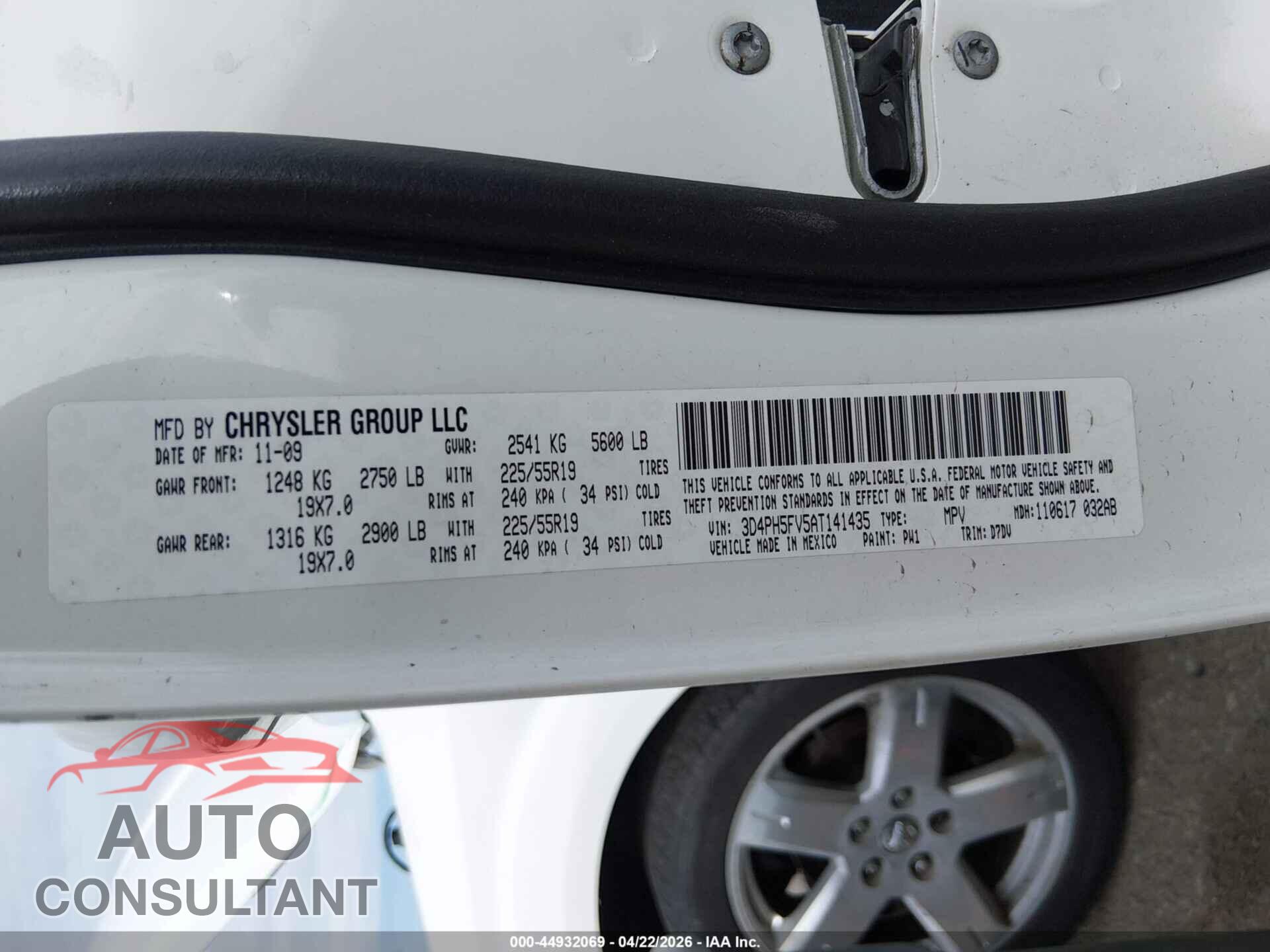 DODGE JOURNEY 2010 - 3D4PH5FV5AT141435