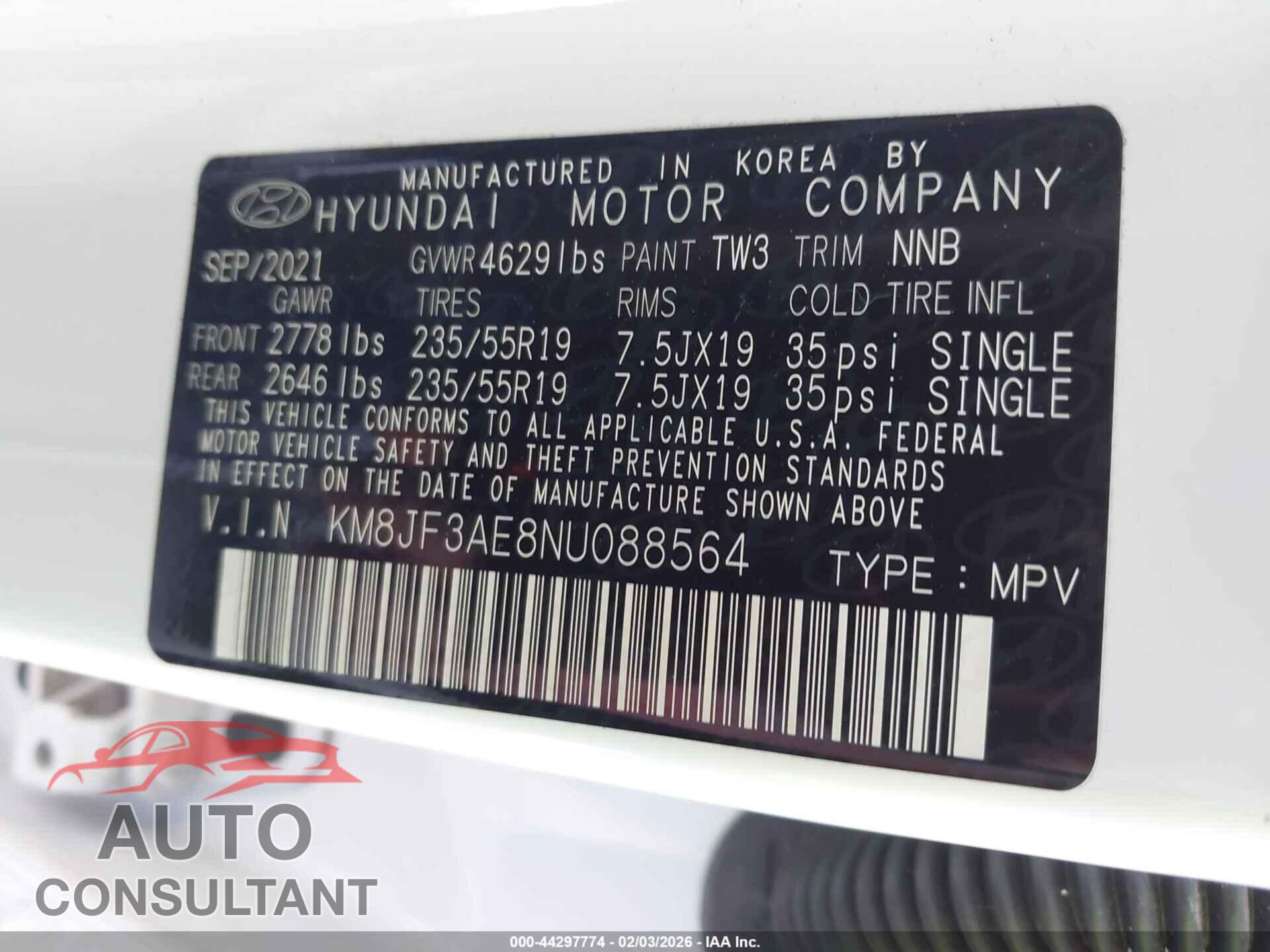 HYUNDAI TUCSON 2022 - KM8JF3AE8NU088564