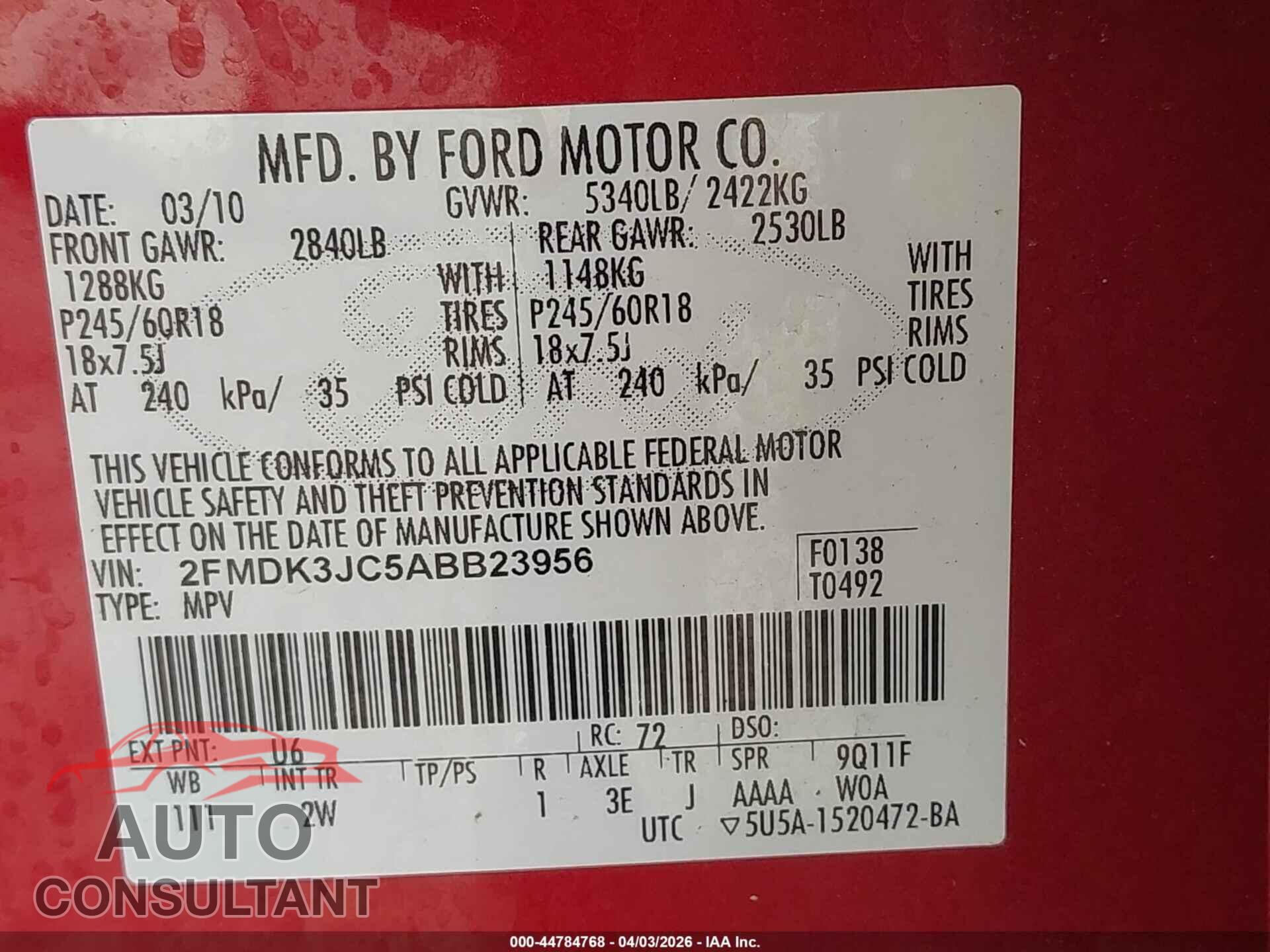 FORD EDGE 2010 - 2FMDK3JC5ABB23956