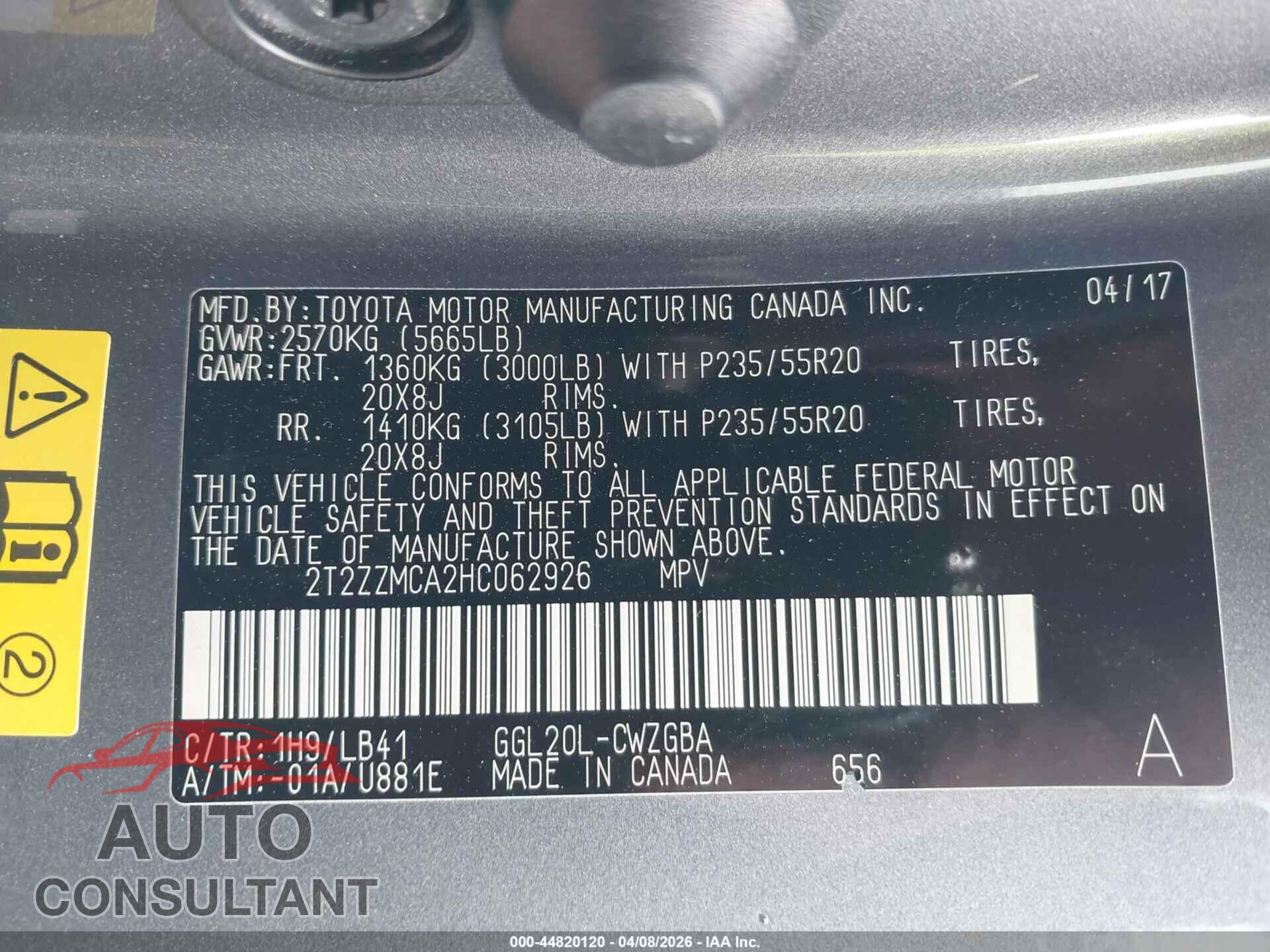 LEXUS RX 350 2017 - 2T2ZZMCA2HC062926