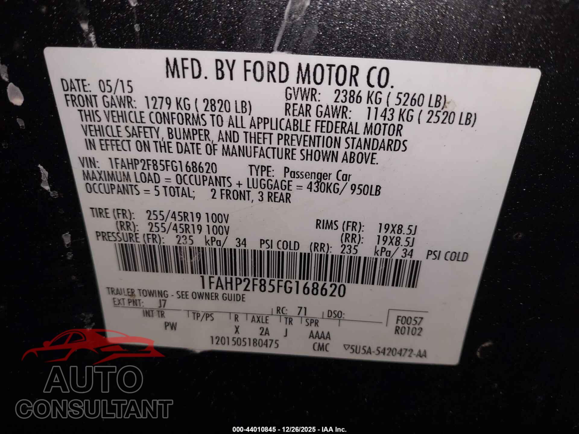 FORD TAURUS 2015 - 1FAHP2F85FG168620
