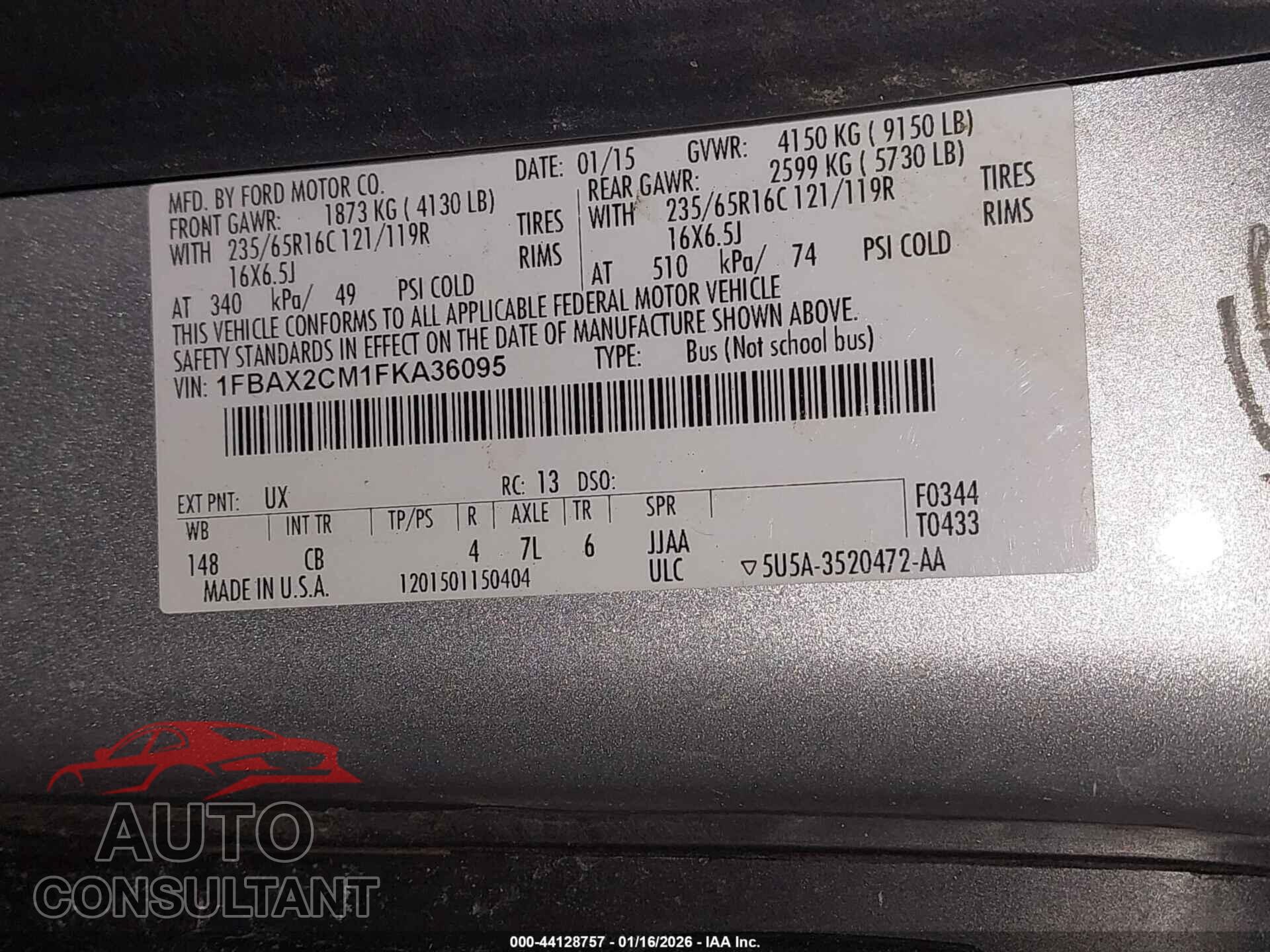 FORD TRANSIT 2015 - 1FBAX2CM1FKA36095
