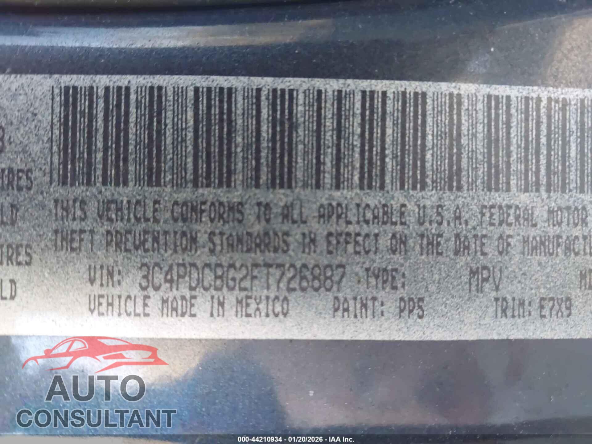 DODGE JOURNEY 2015 - 3C4PDCBG2FT726887