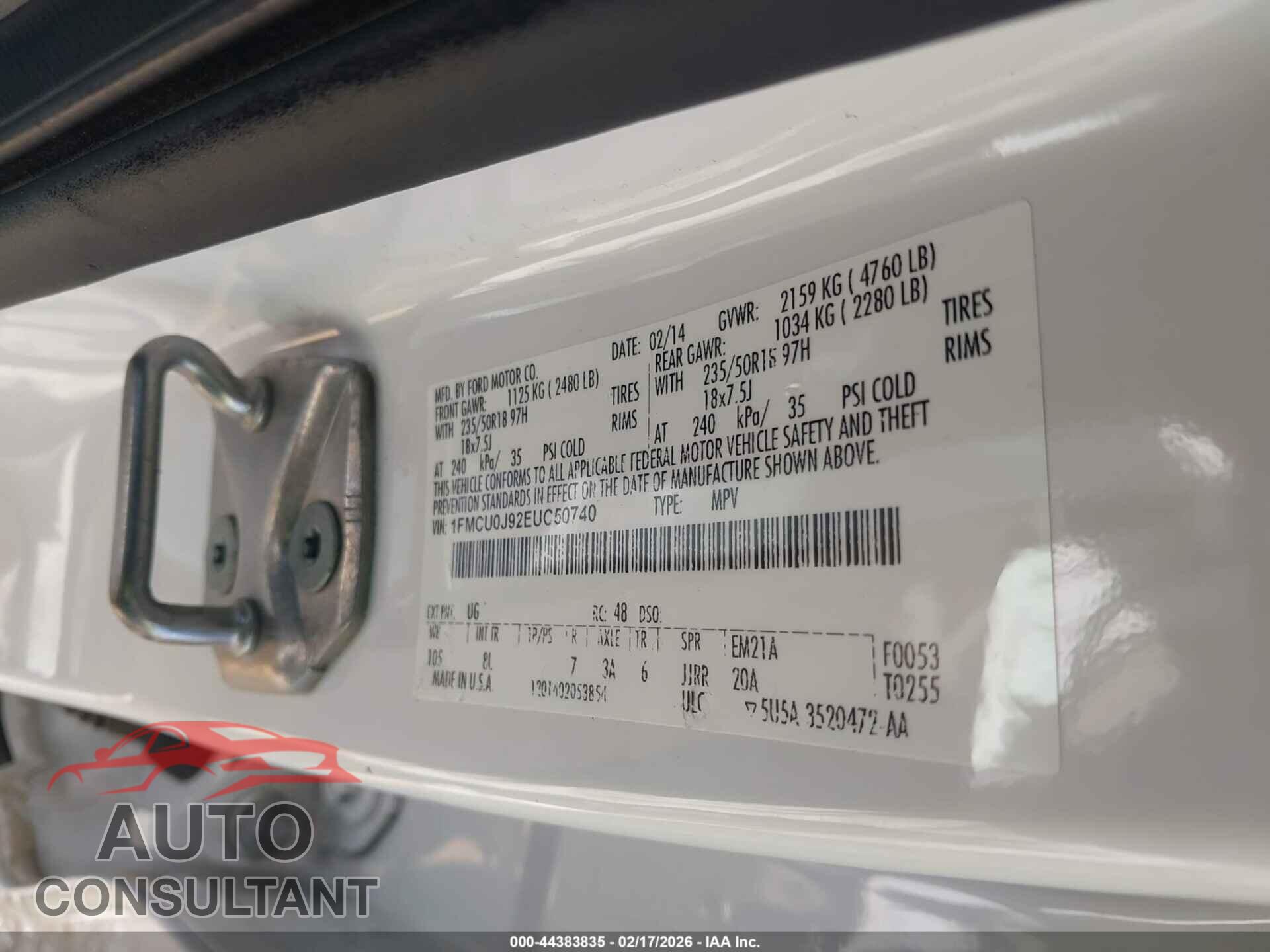 FORD ESCAPE 2014 - 1FMCU0J92EUC50740