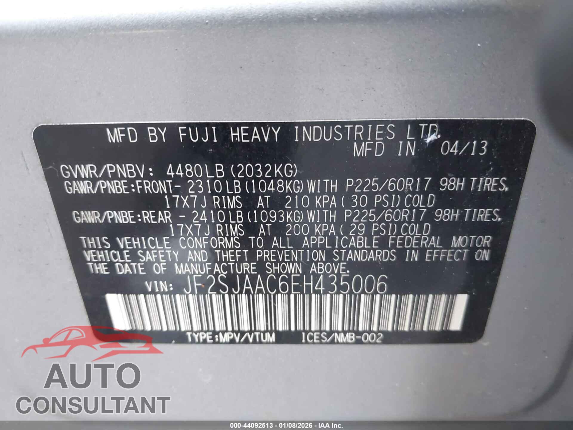 SUBARU FORESTER 2014 - JF2SJAAC6EH435006