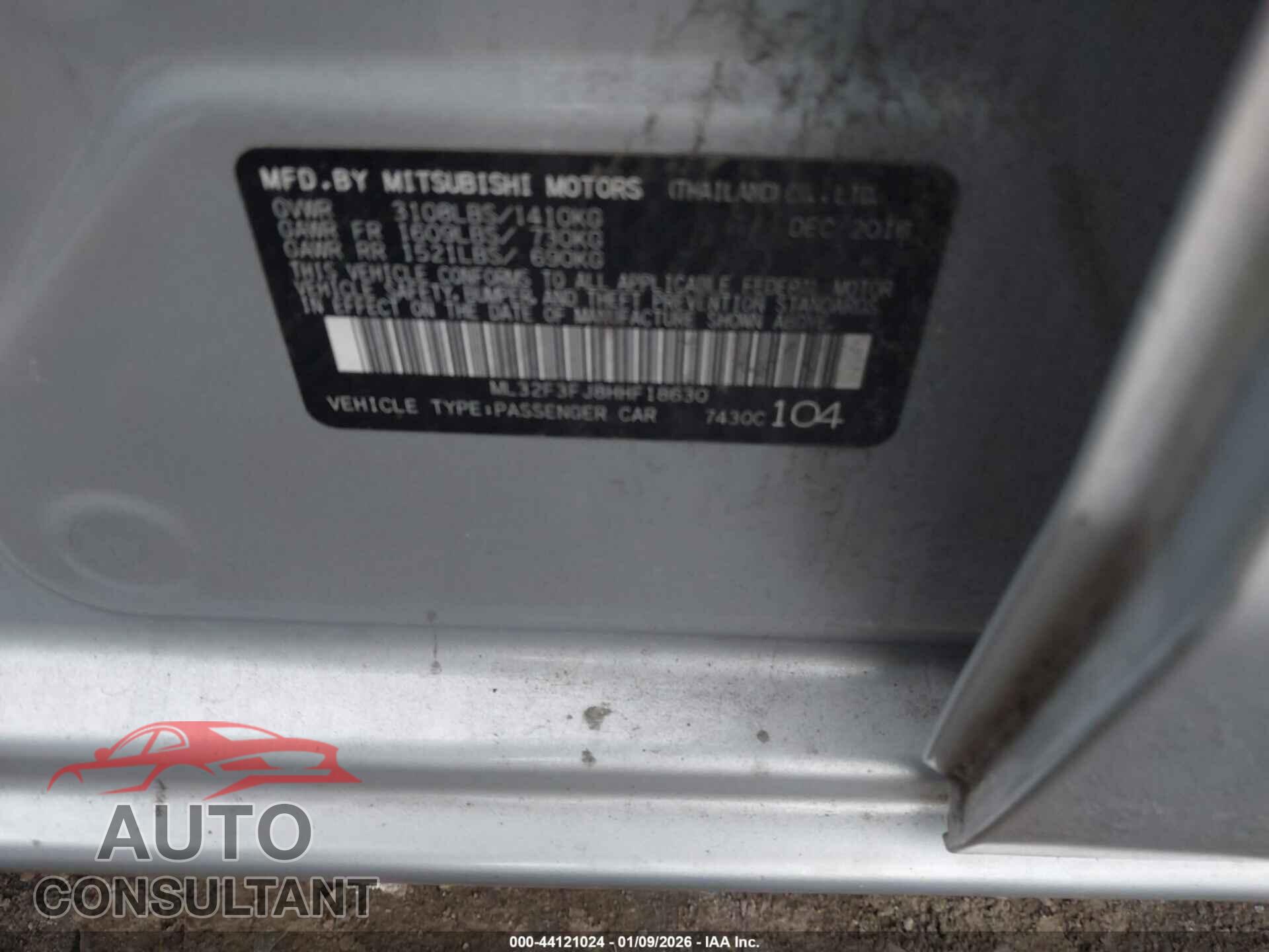 MITSUBISHI MIRAGE G4 2017 - ML32F3FJ8HHF18630